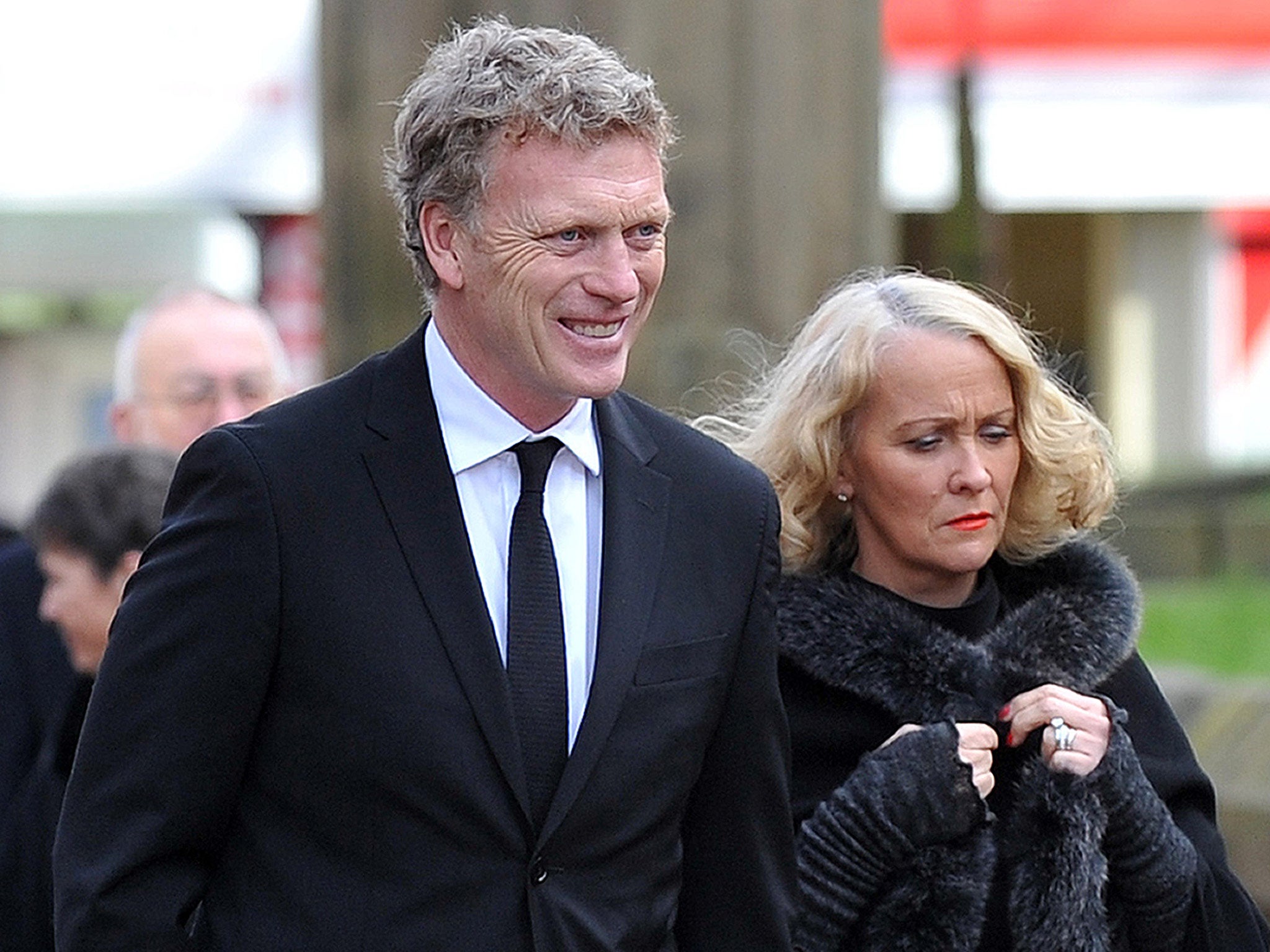 David Moyes arrives at the funeral for Sir Tom Finney