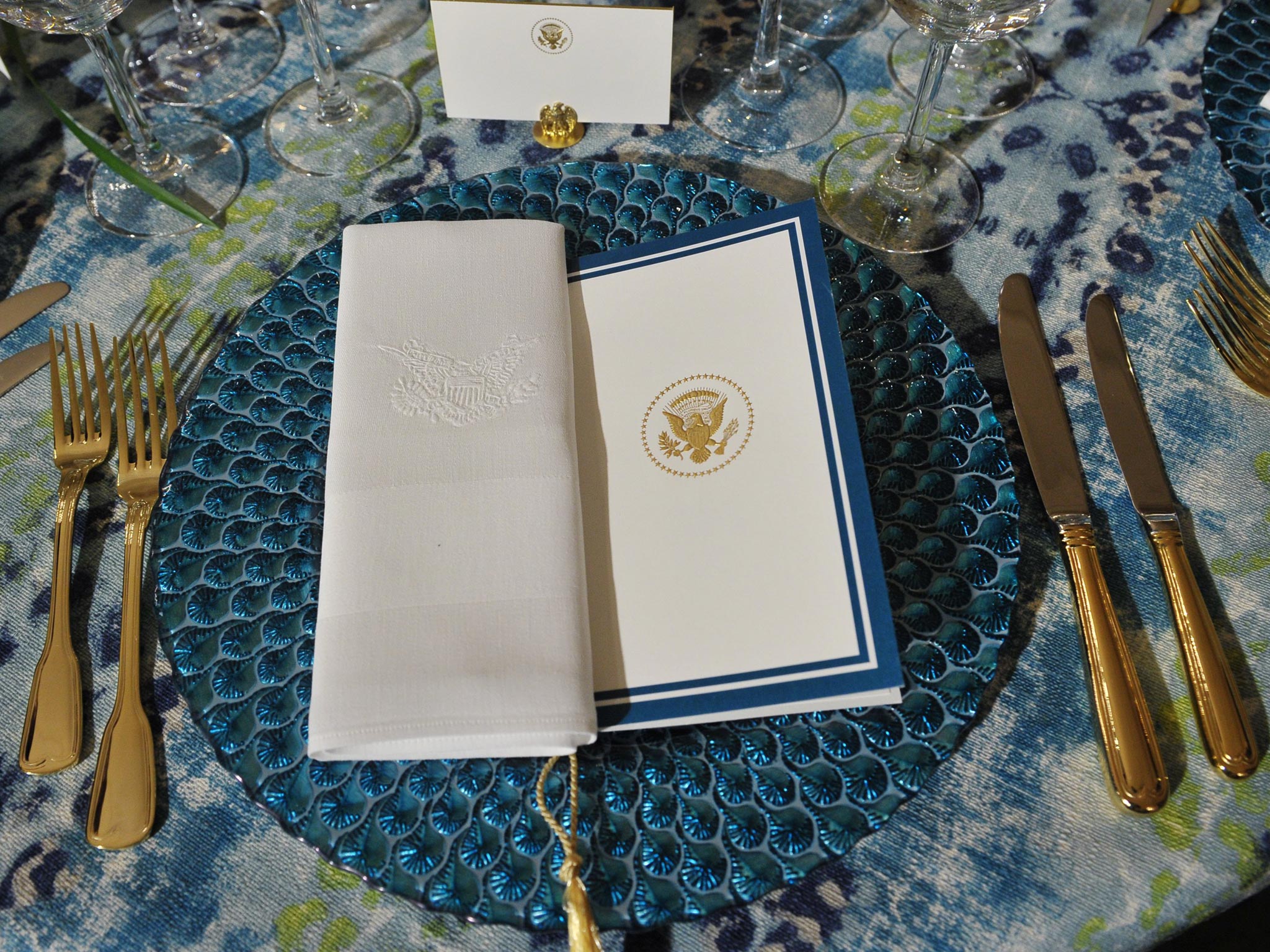 Place settings for a State Dinner at the White House