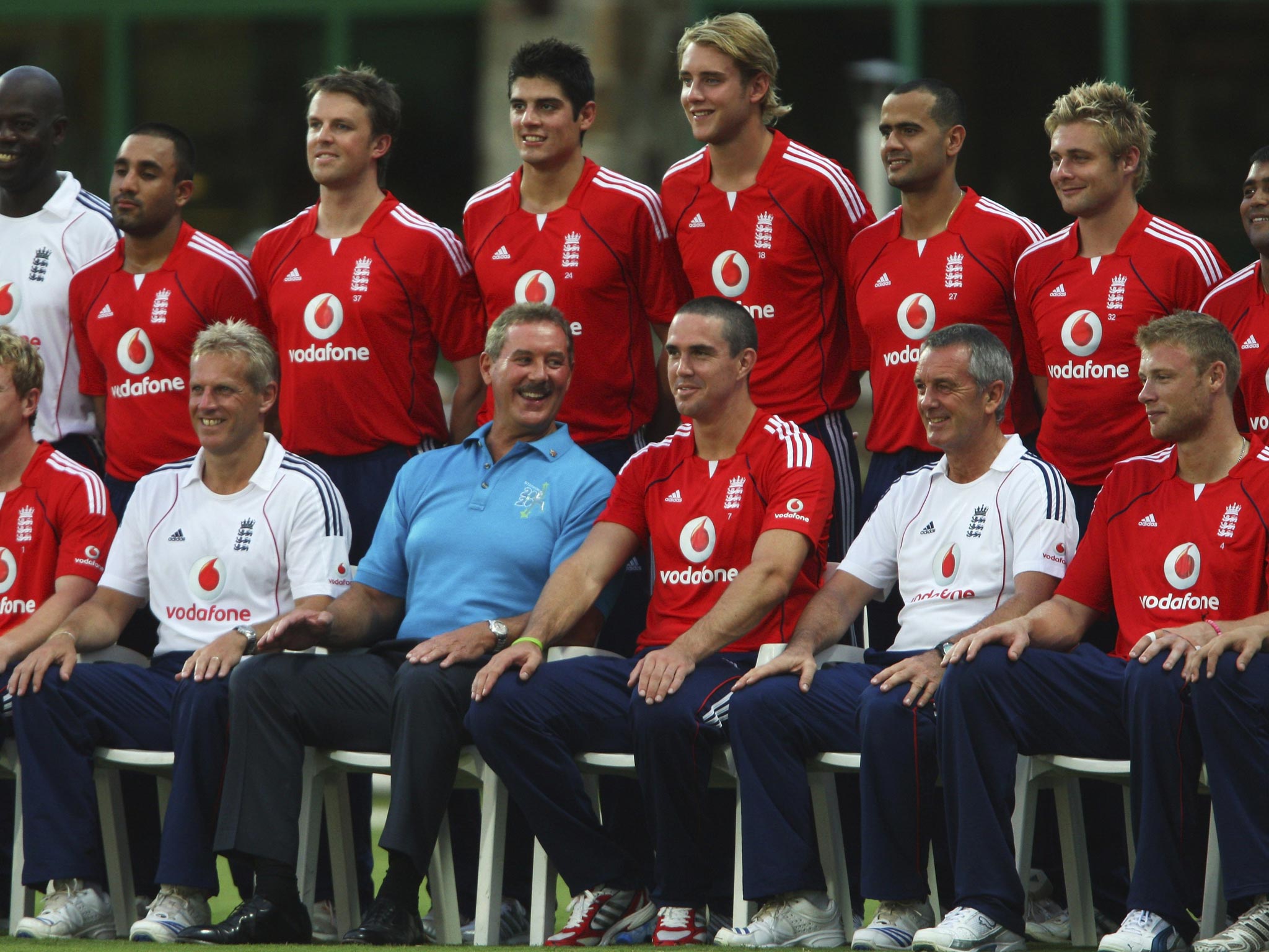 Stanford with England in Antigua in 2008