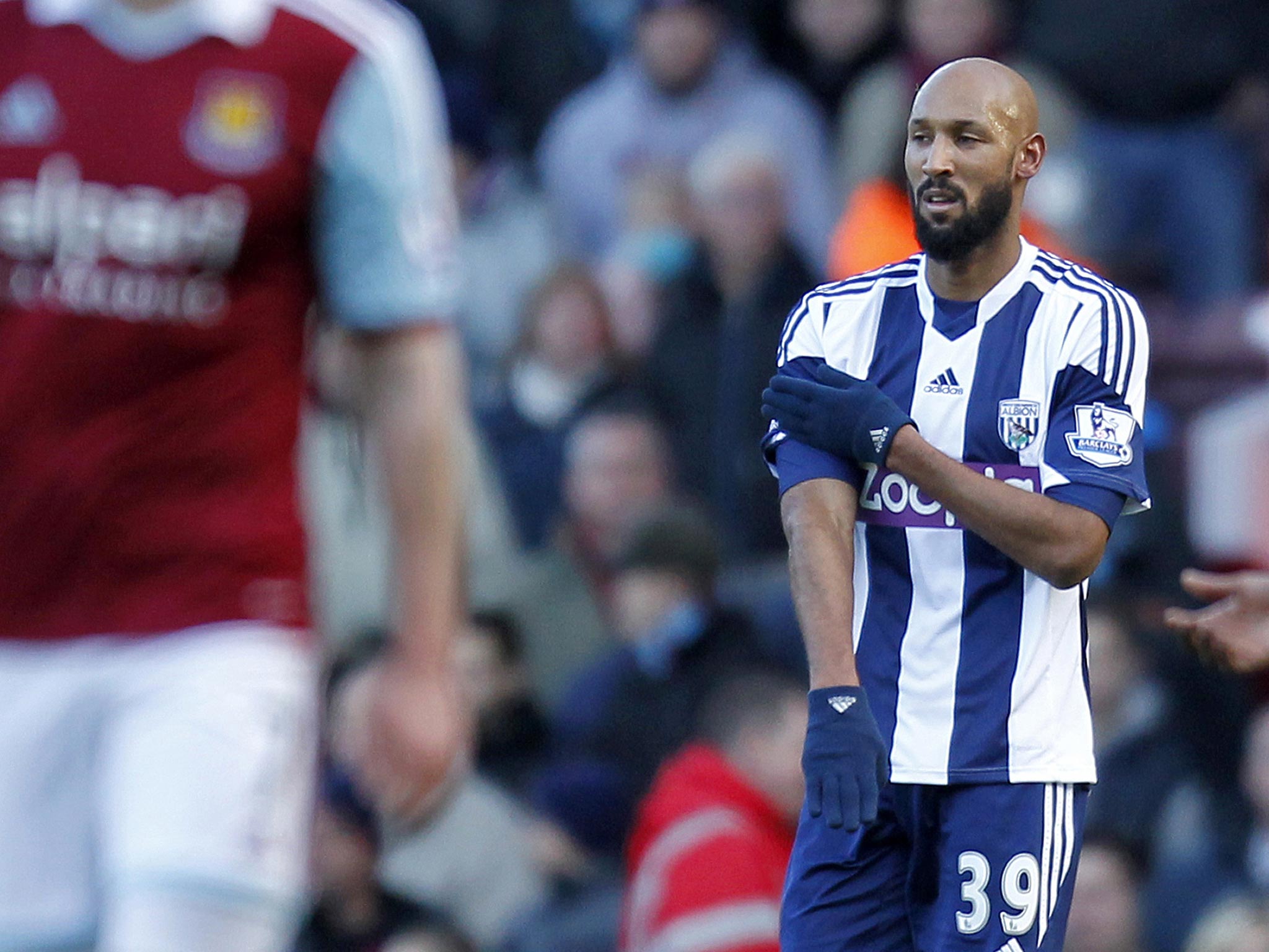 West Bromwich Albion's French striker Nicolas Anelka gestures