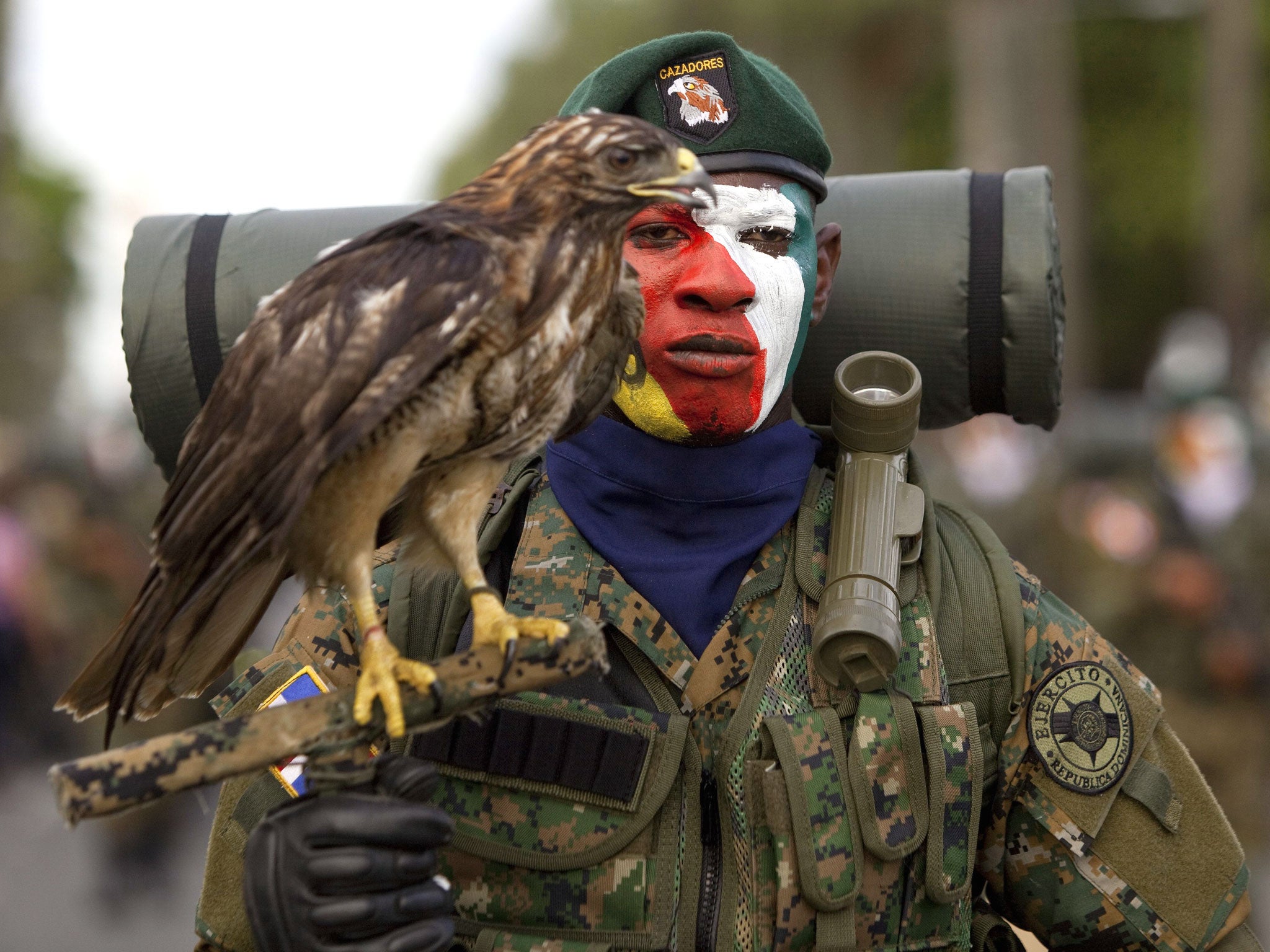 Members of the Dominican Armed Forces participate in a commemorative act on the 170th anniversary of national independence at the esplanade of Santo Domingo