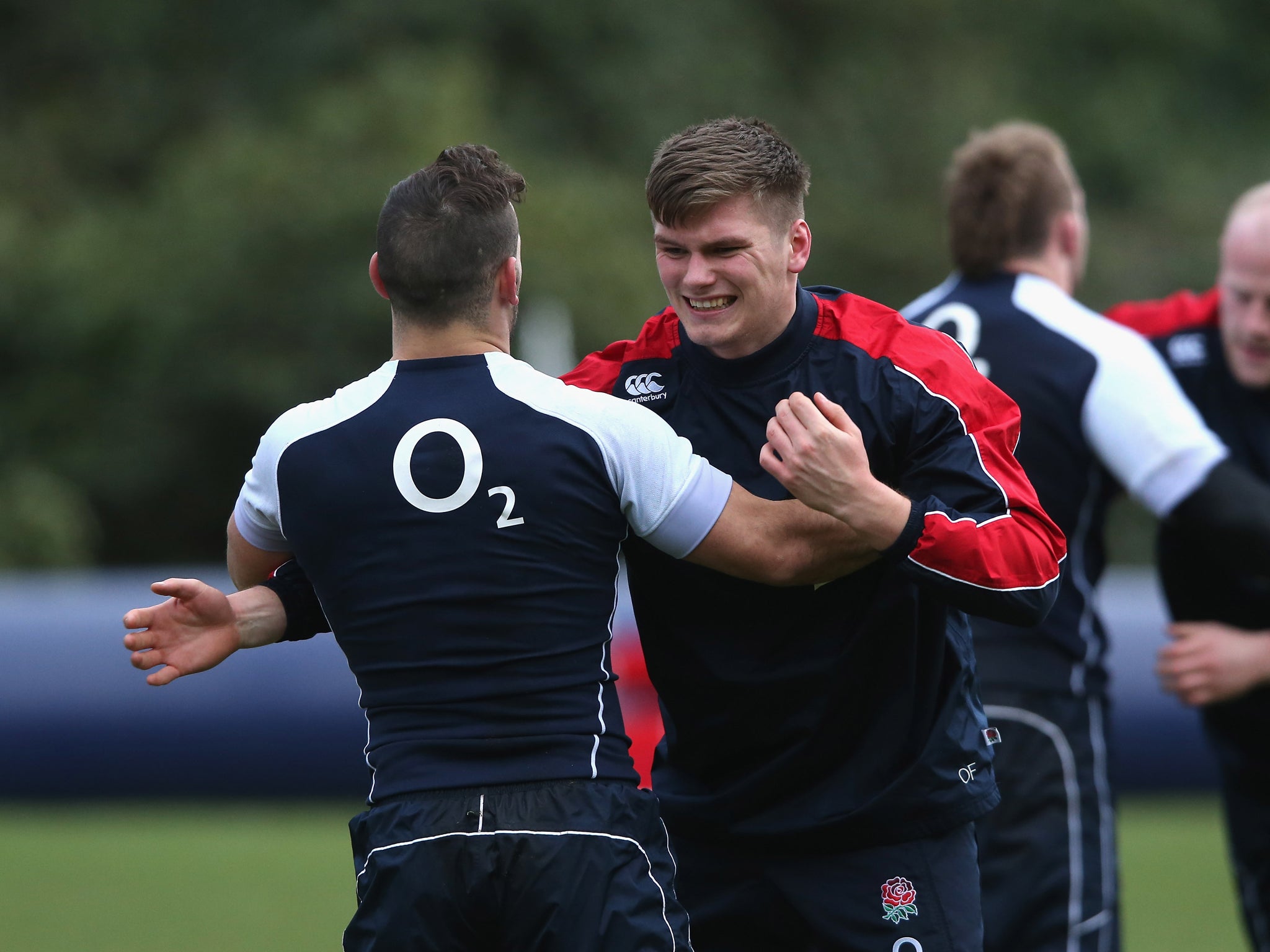 Owen Farrell and Danny Care during England training