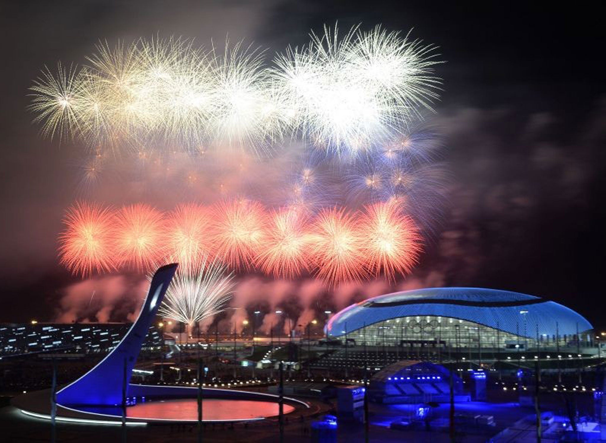 The closing ceremony of the Sochi 2014 Winter Olympics. David Cameron said today it would be 'wrong' for ministers to attend the Paralympics when they begin in Russia on Friday