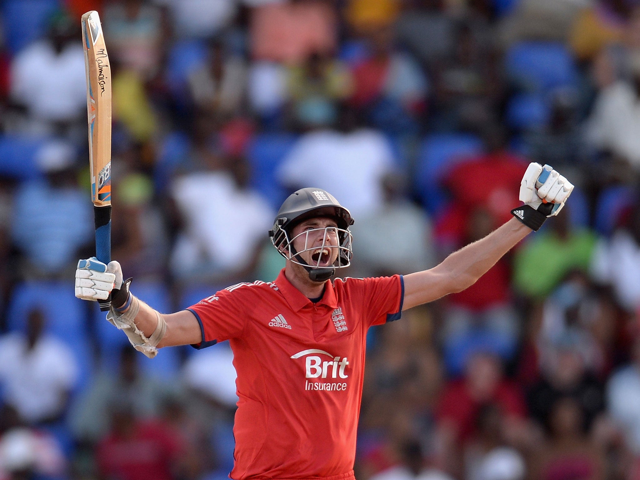 England captain Stuart Broad celebrates after hitting the winning runs in the second one dayer