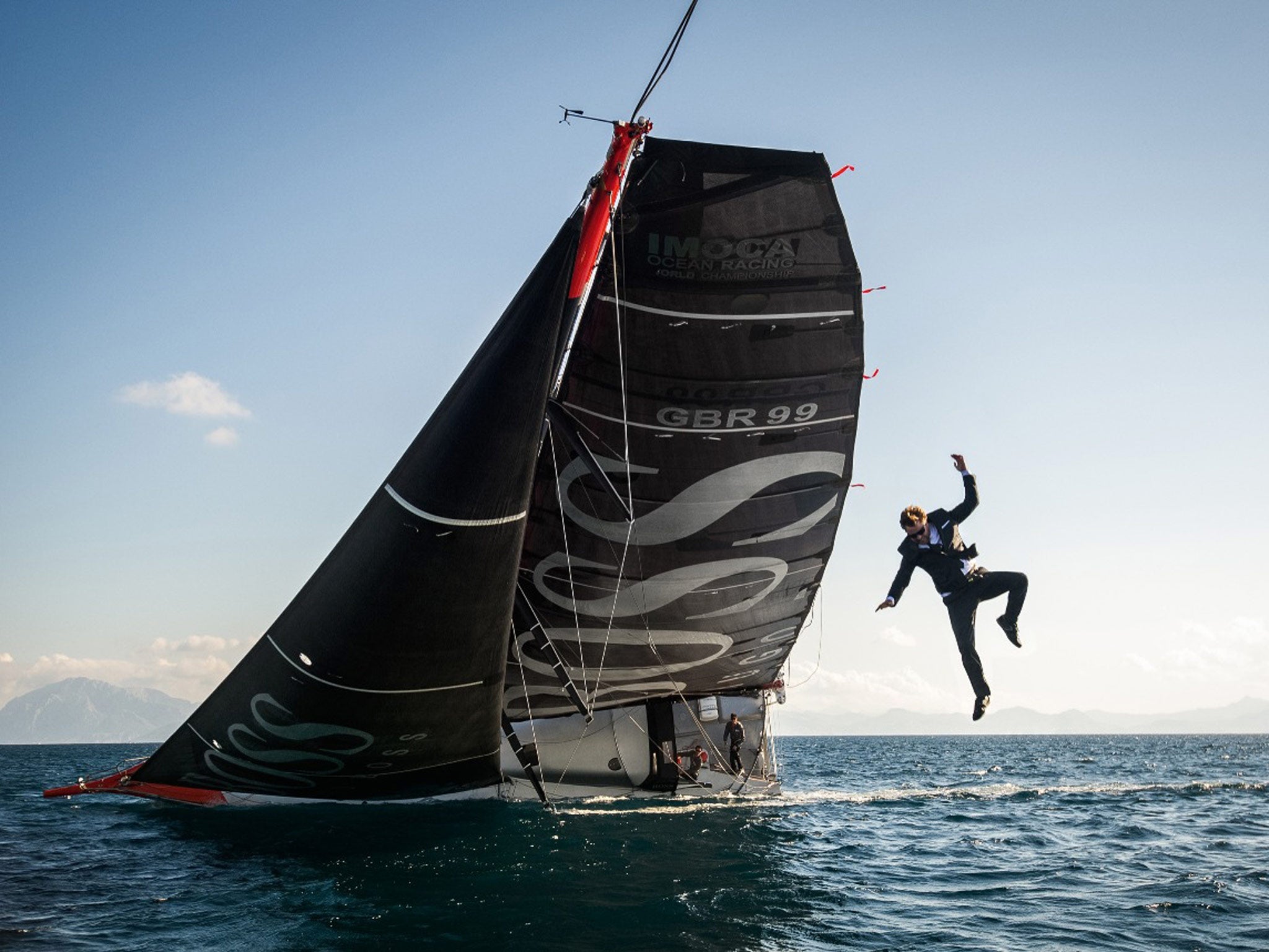 Alex Thomson performs a stunt