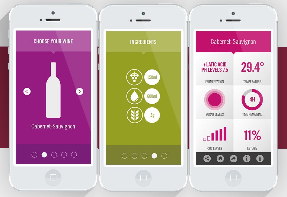 The iPhone app lets you select your variety of wine and monitor the fermentation process.