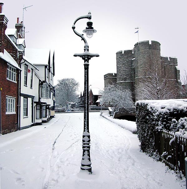 Canterbury Westgate towers in the snow