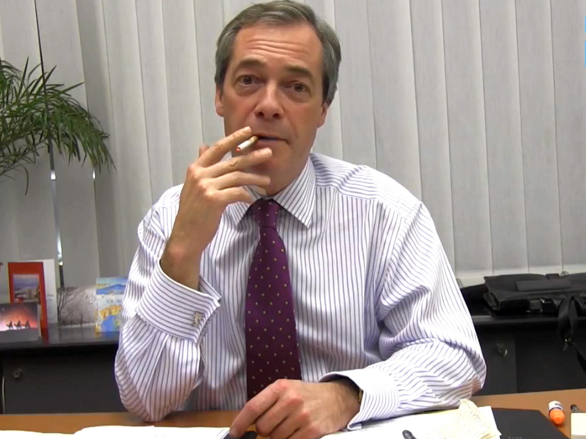 Nigel Farage appearing in a YouTube video endorsing electronic cigarettes