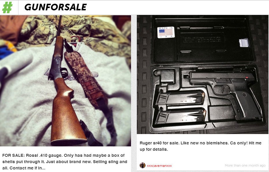 A search for the hashtag gunsforsale on Hashbag still reveals plenty of weapons available.