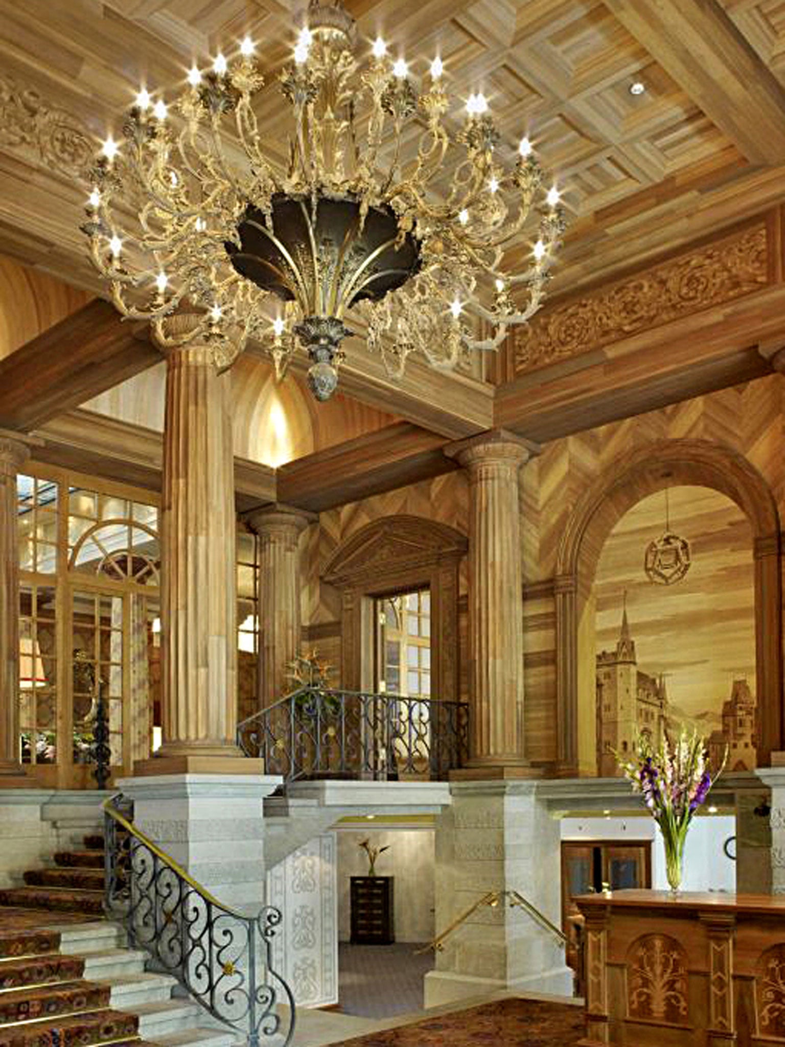 Light fantastic: the opulent lobby at the Kulm Hotel in St Moritz