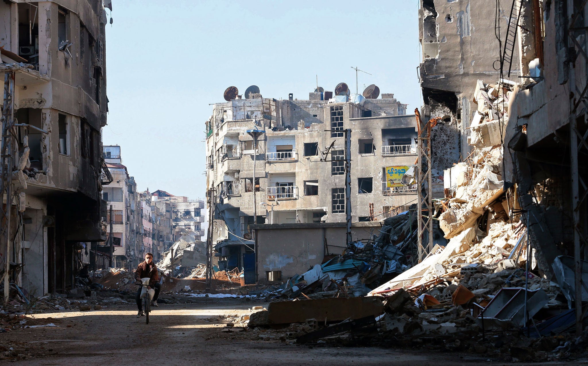 Destroyed buildings in the Harasta area near Damascus