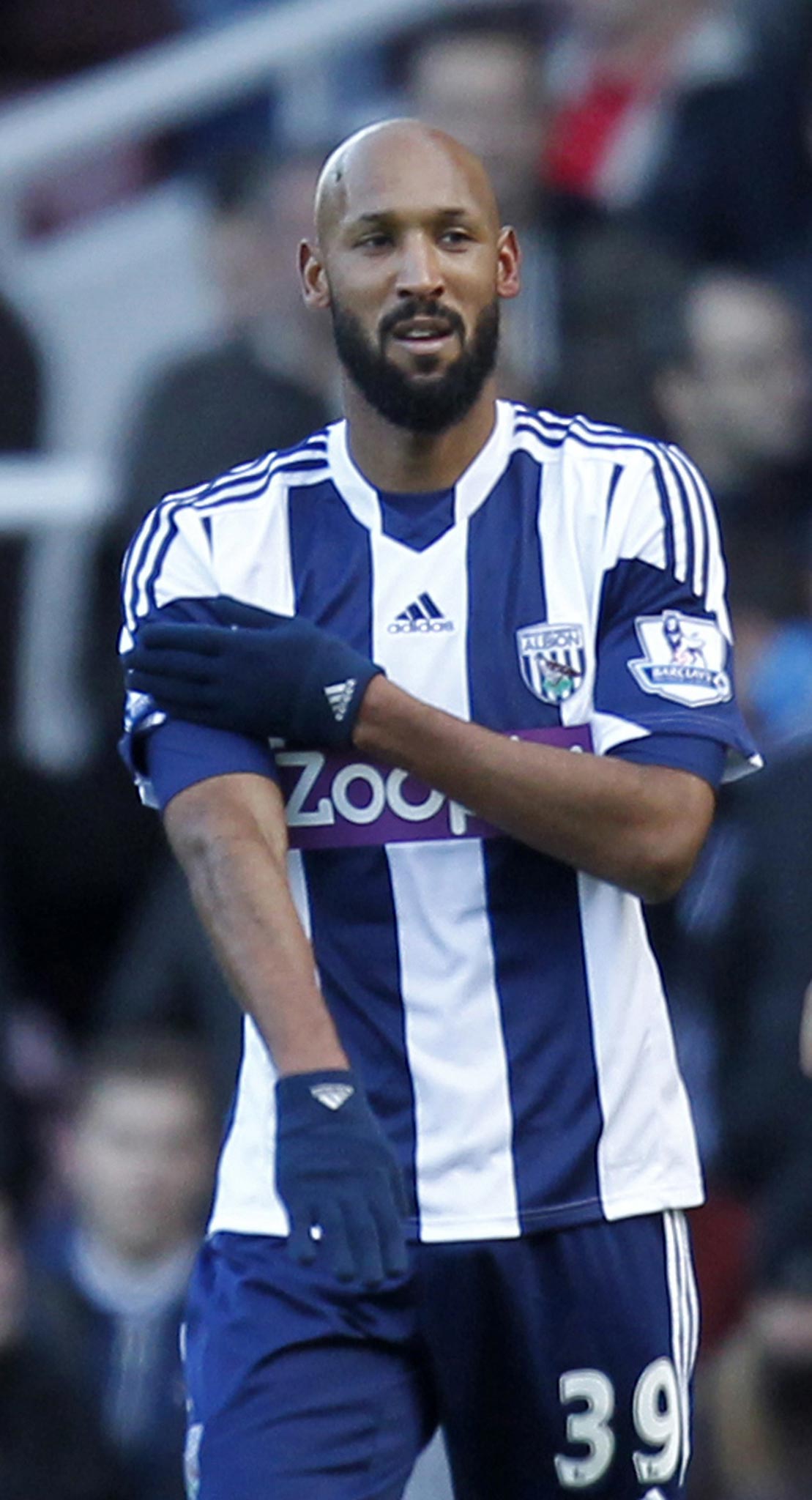 West Bromwich Albion's French striker Nicolas Anelka gestures