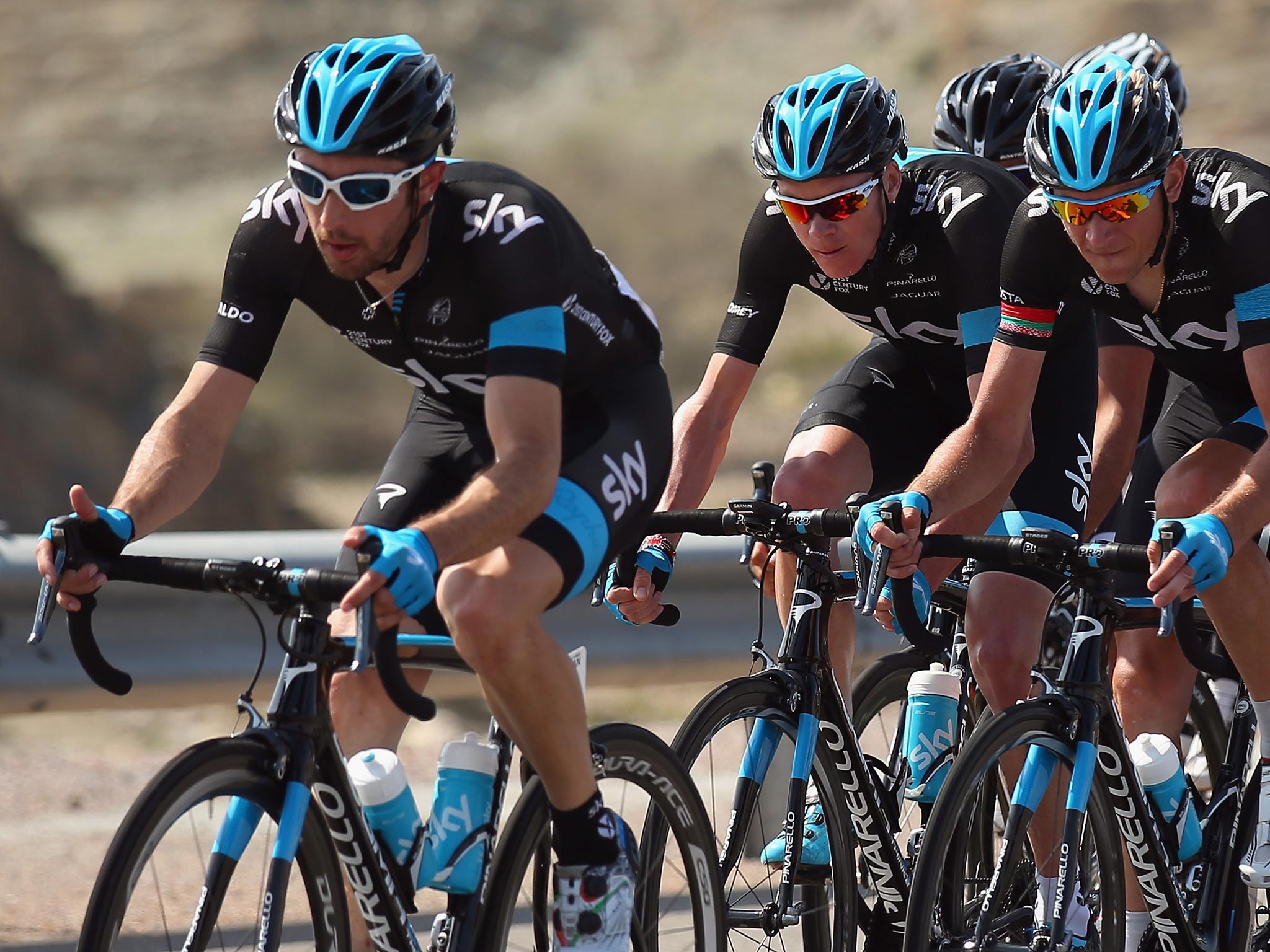 Chris Froome (centre) will miss next week’s race in Italy