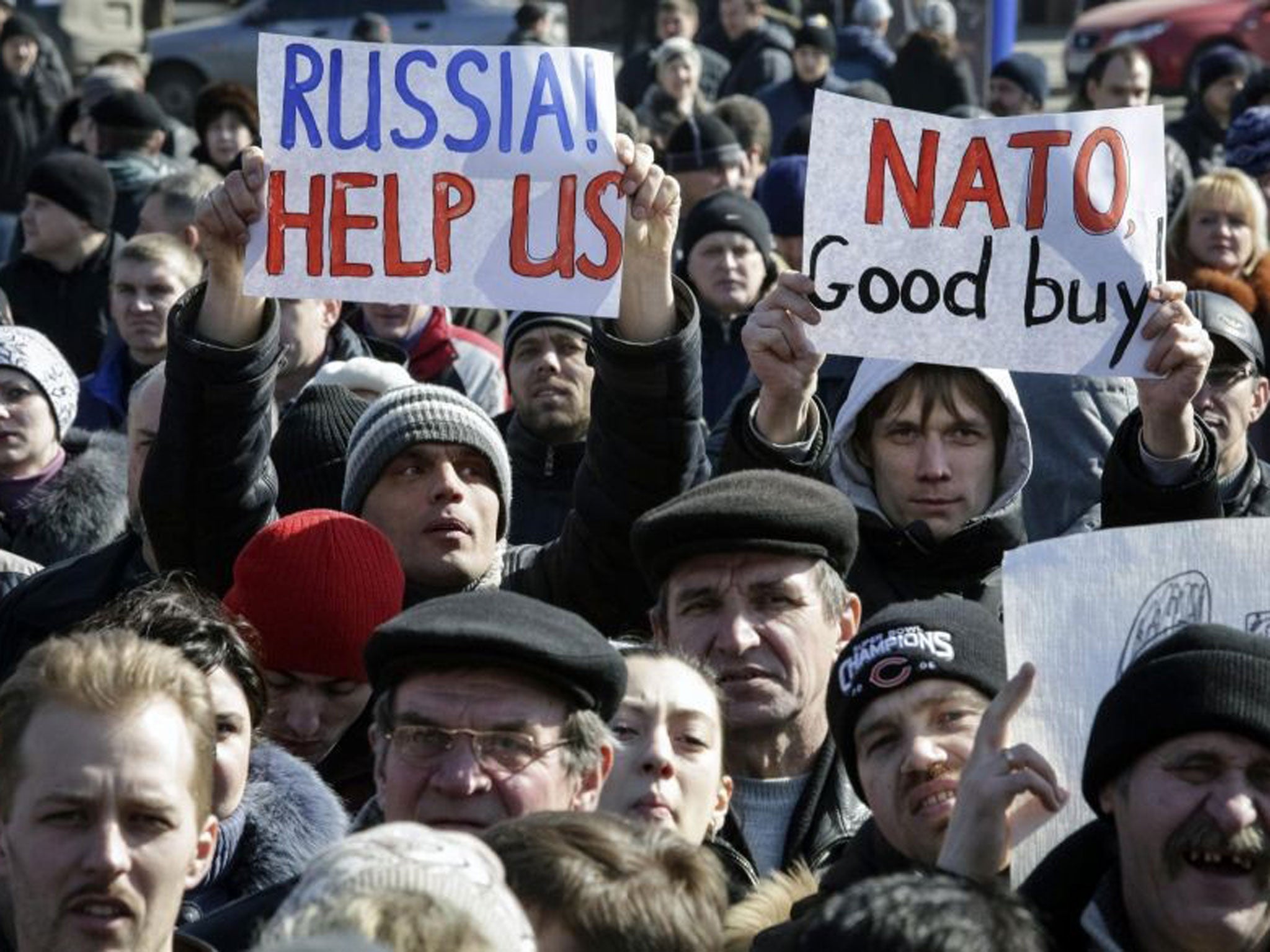 In the same pro Russian rally, demonstrators show their support. Ukraine's ambassador to Russia and a deputy Russian foreign minister held a "cordial" meeting on Saturday, Moscow said, without giving details of any discussion of Russian-occupied Crimea.