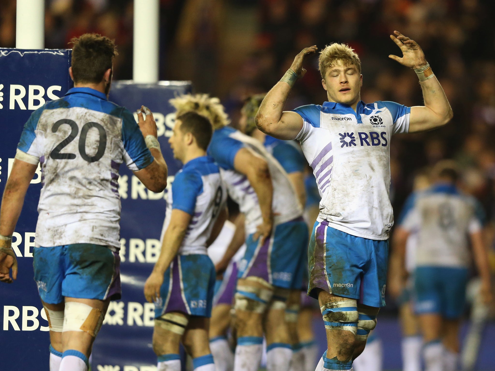 David Denton reacts after Jean Marc Doussain converts a last-gasp penalty