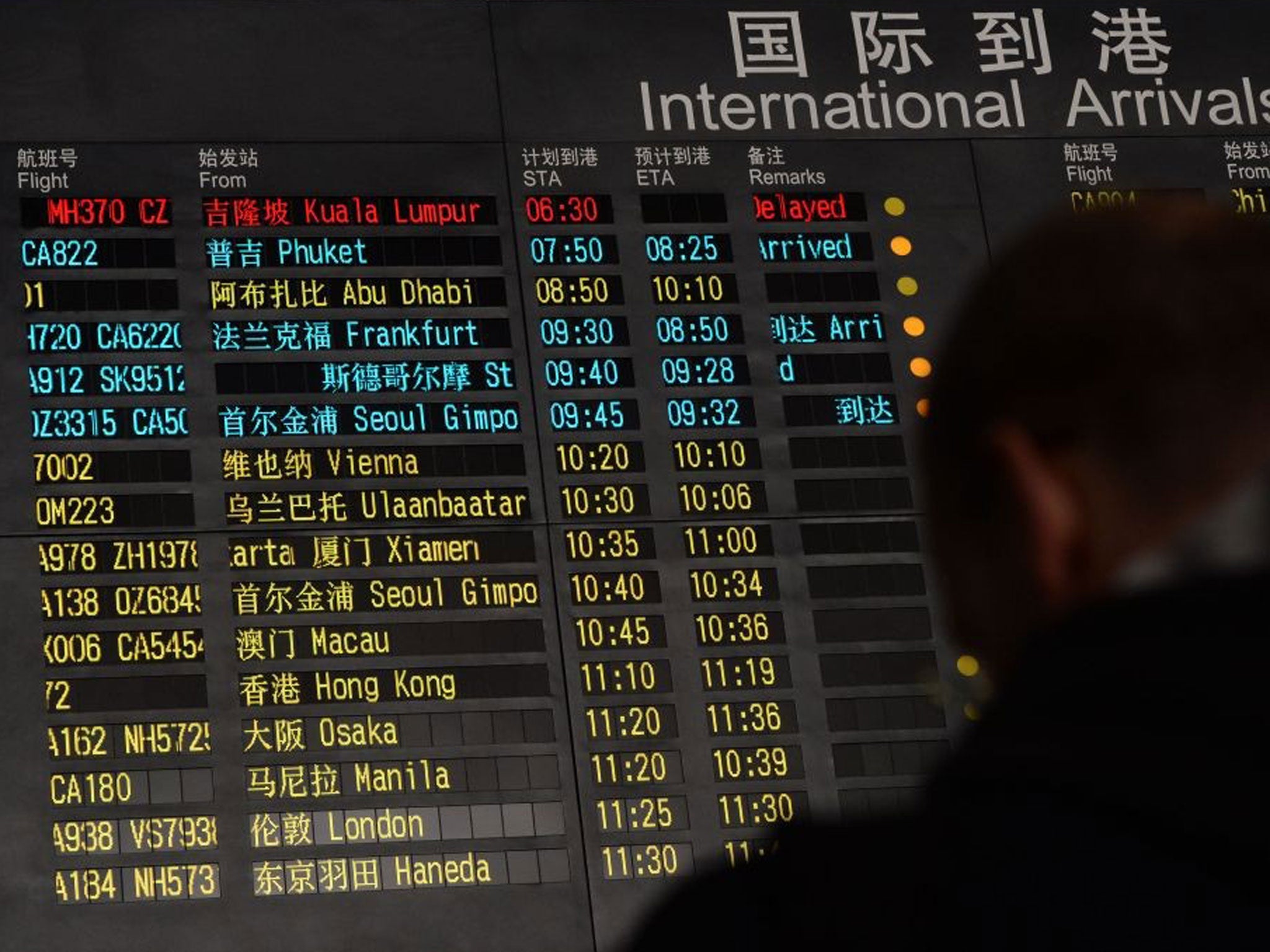 The arrivals board at Beijing