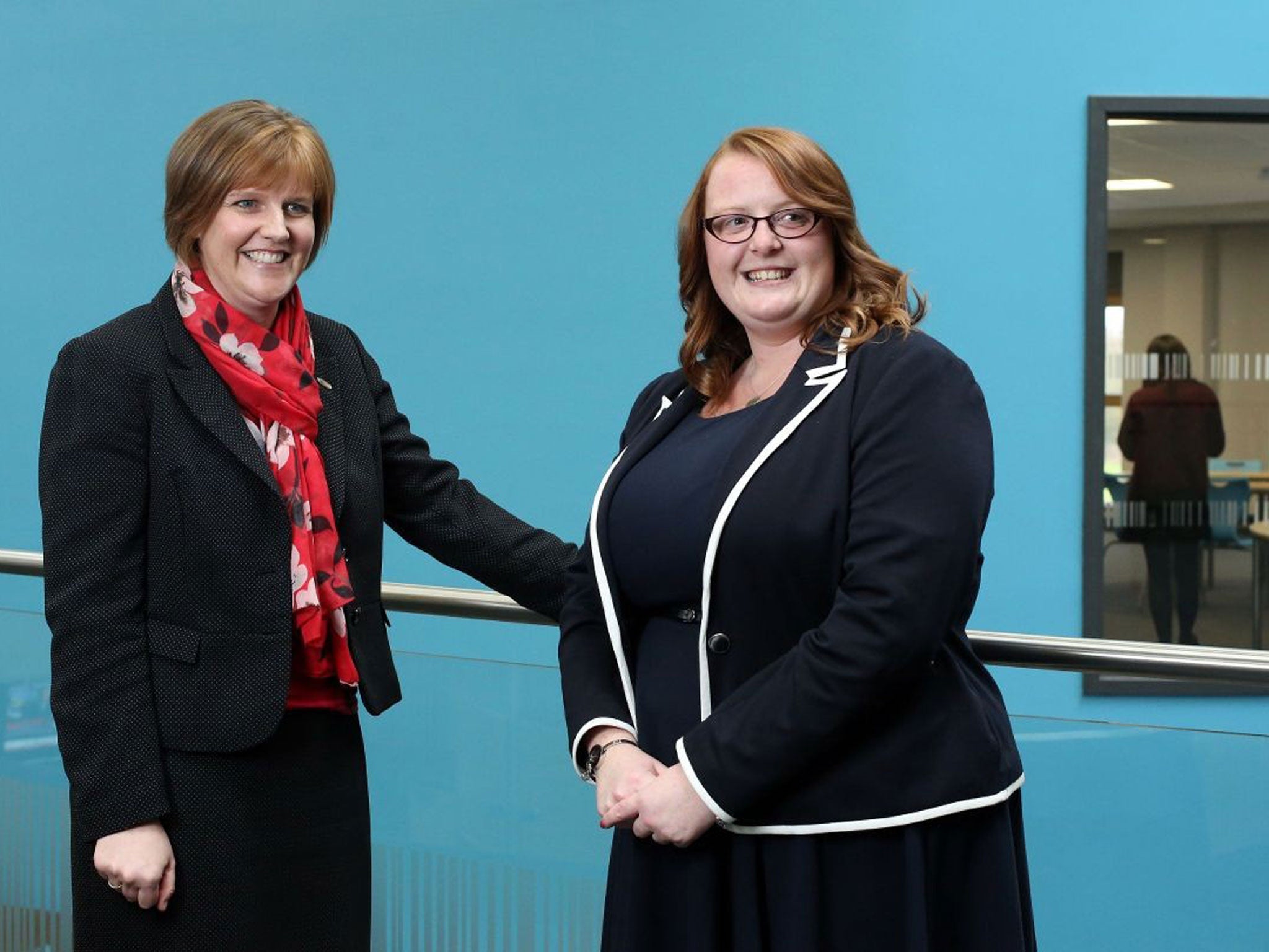 Claire Smith (far left), the principal of Bedford Academy with deputy Emma Orr