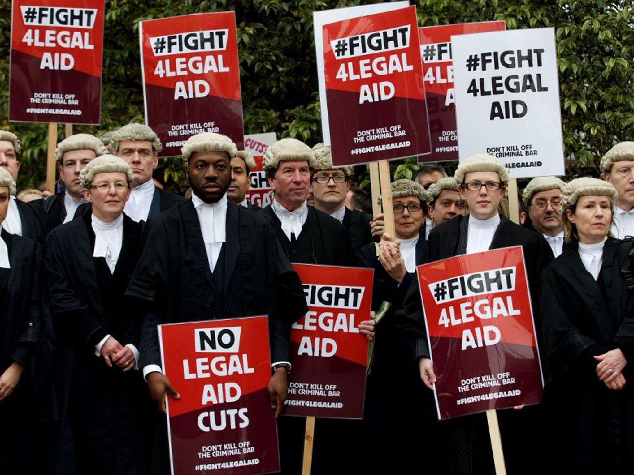 Barristers and solicitors protested outside of Parliament in 2020 over cuts to legal aid