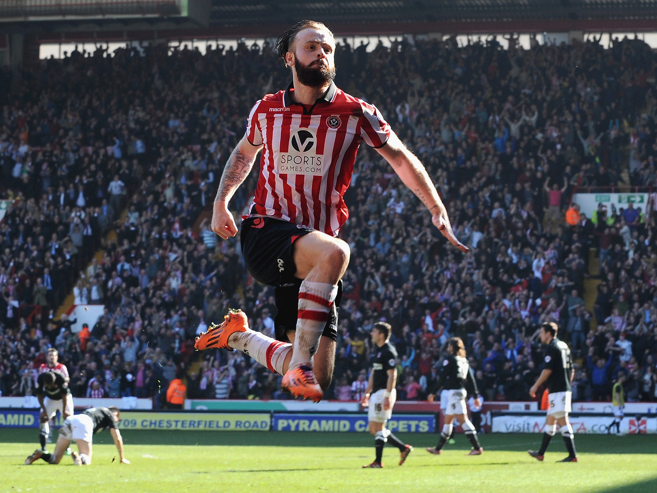 John Brayford celebrates after doubling the Blades' advantage (GETTY)