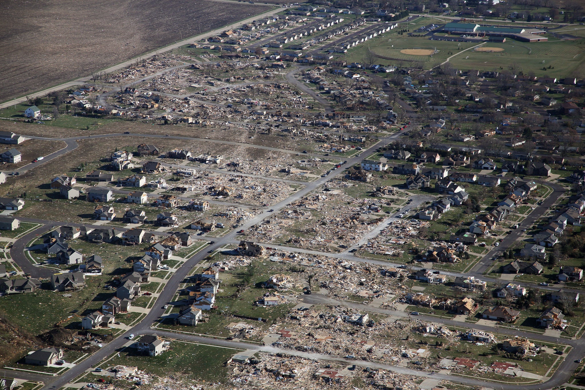 The destructive path of a Tornado in Illinois