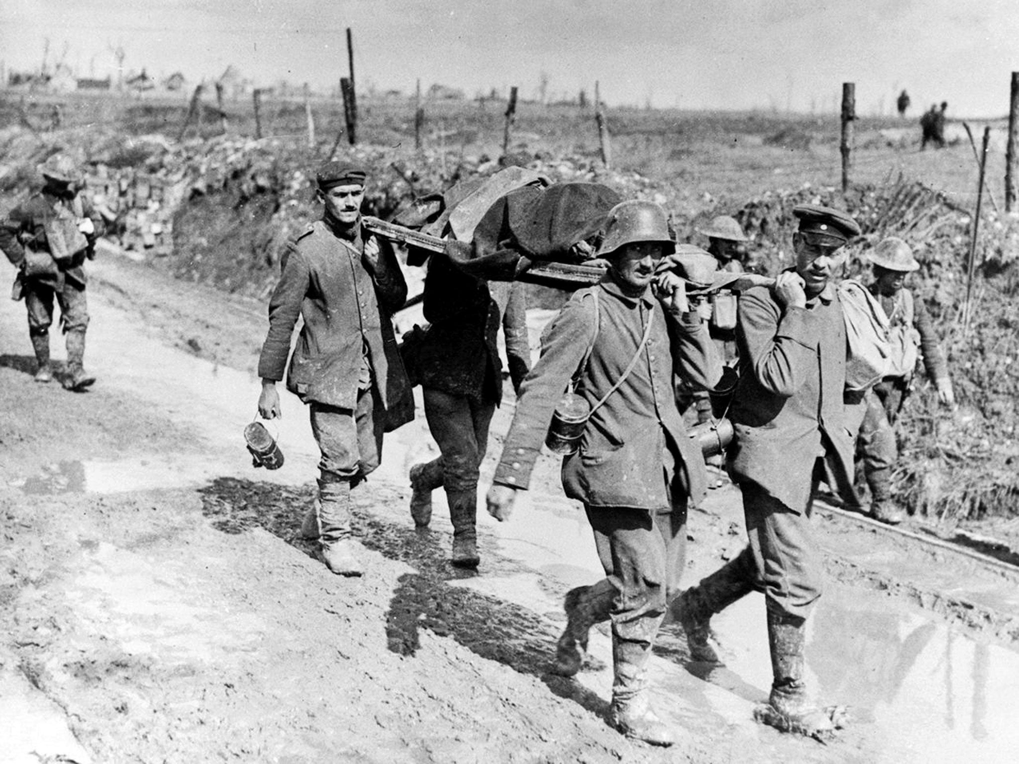 Bearing witness: a Canadian casualty of the Battle of Vimy Ridge being evacuated by German stretcher bearers