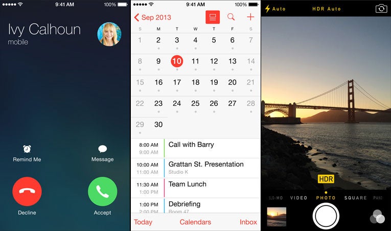 From left to right: The new caller icons; month to view on the calendar app; and the HDR always-on option