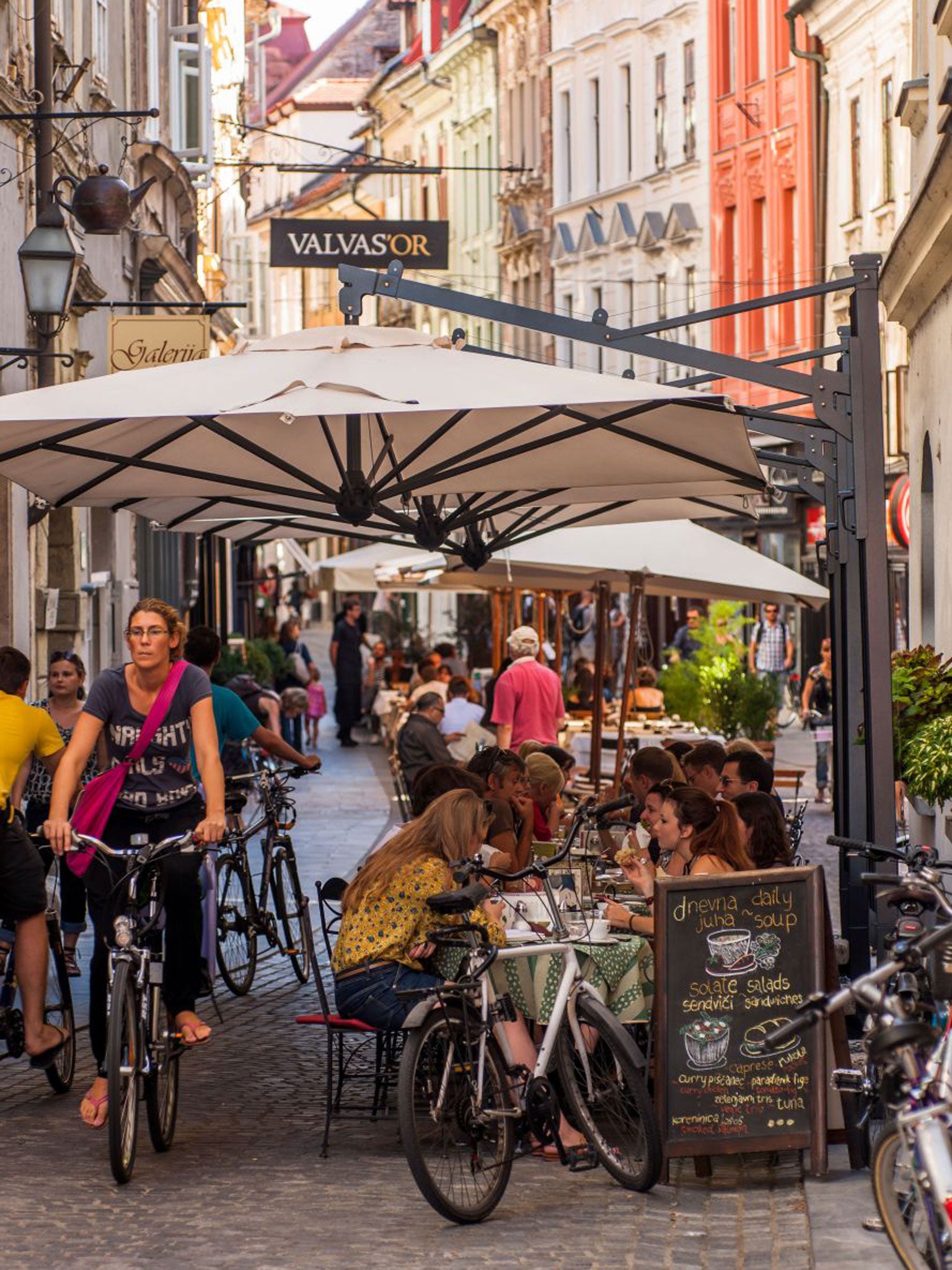 Café tables in the city centre