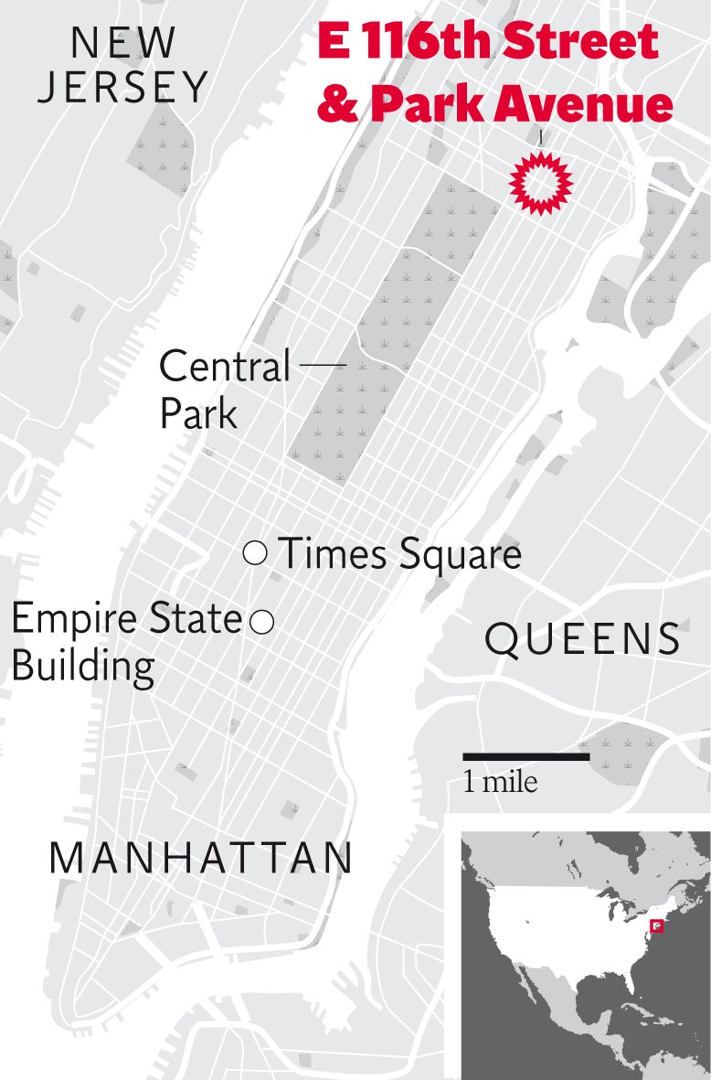 A map showing the location of the Harlem 'explosion' on 12 March 2014