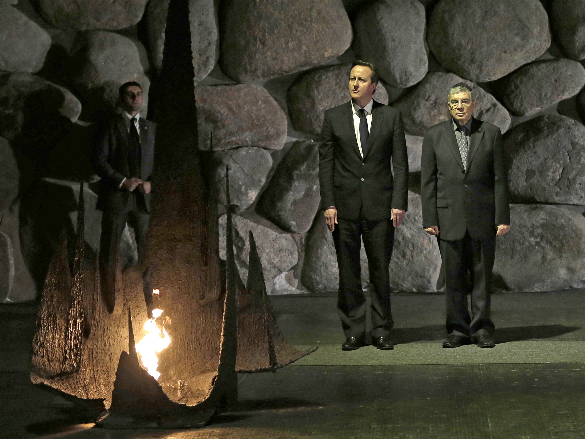 David Cameron at Jerusalem’s Holocaust memorial at Yad Vashem with its chairman Avner Shalev