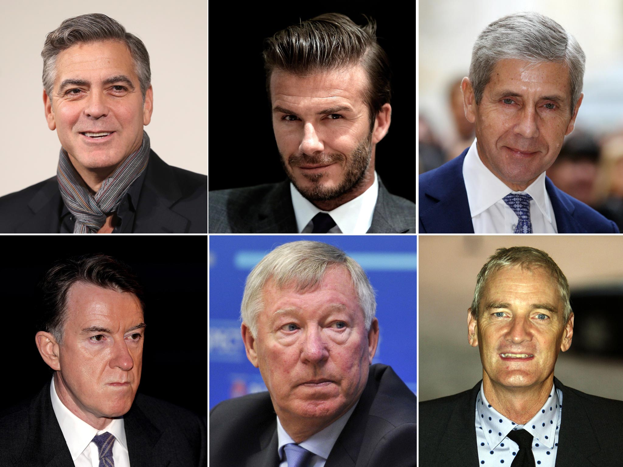 Top row: George Clooney, David Beckham and Sir Stuart Rose are all charming but (bottom row) Peter Mandelson, Alex Ferguson and James Dyson could do with a spell at charm school