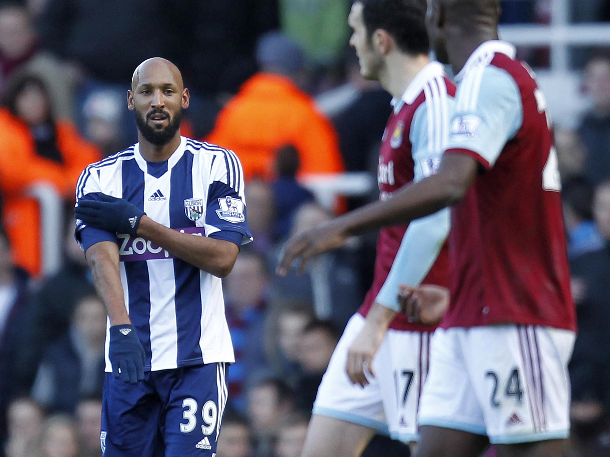 Nicolas Anelka does the quenelle gesture after scoring against West Ham in December