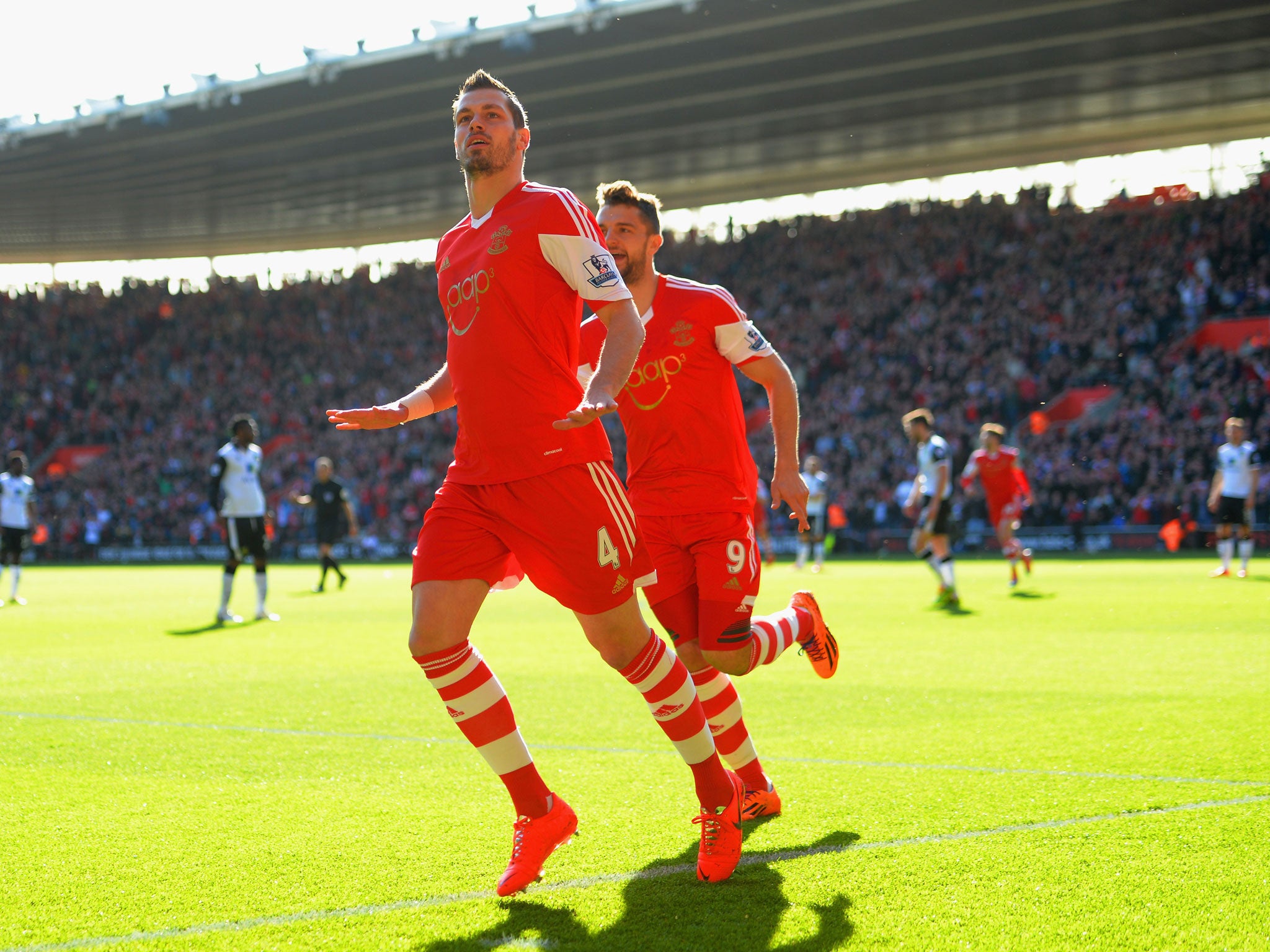 Morgan Schneiderlin of Southampton celebrates scoring the opening goal