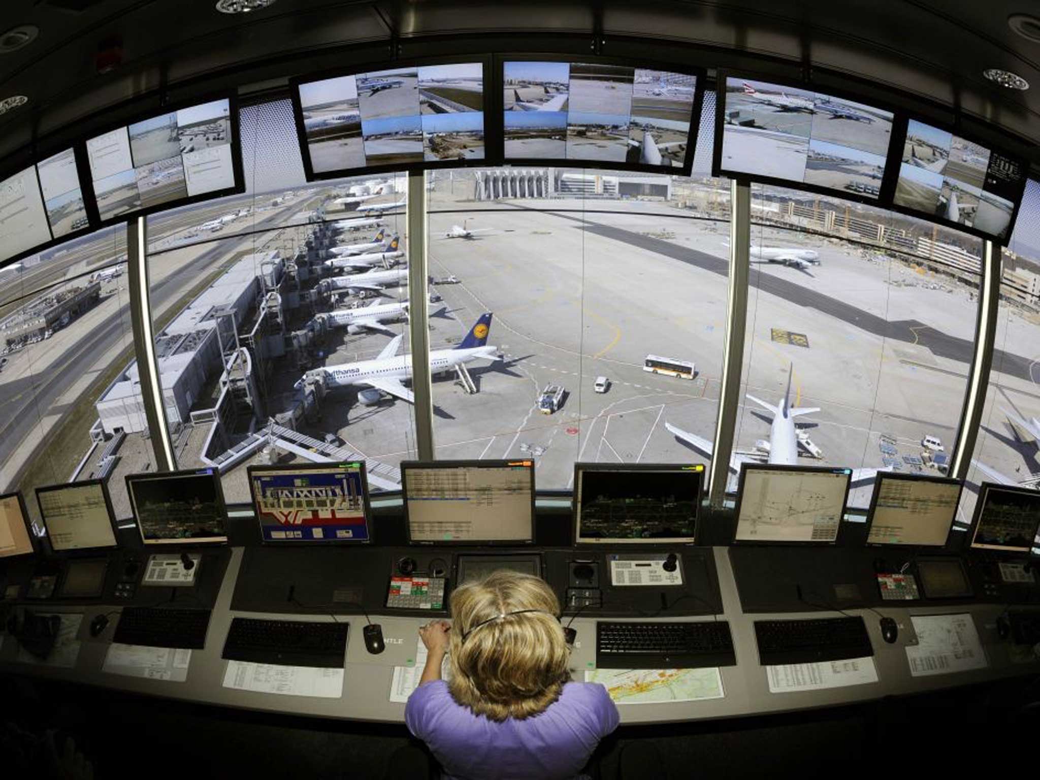 An air traffic controller supervising planes at Frankfurt airport