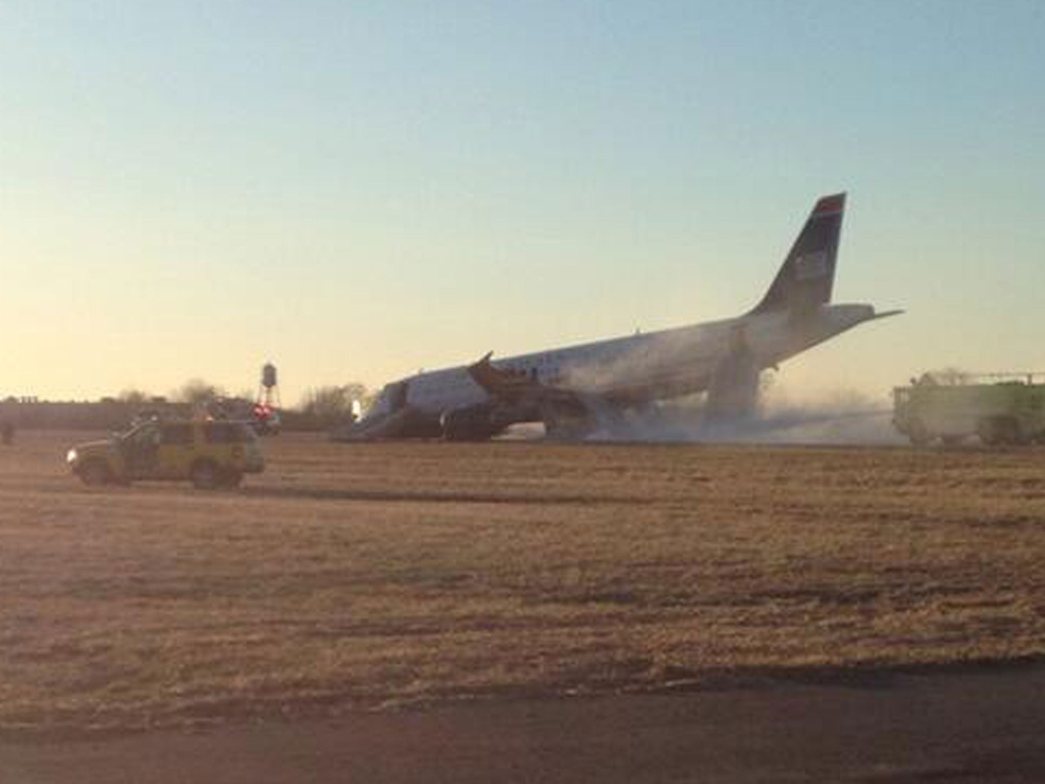 The US Airways plane crashed due to a blown tyre