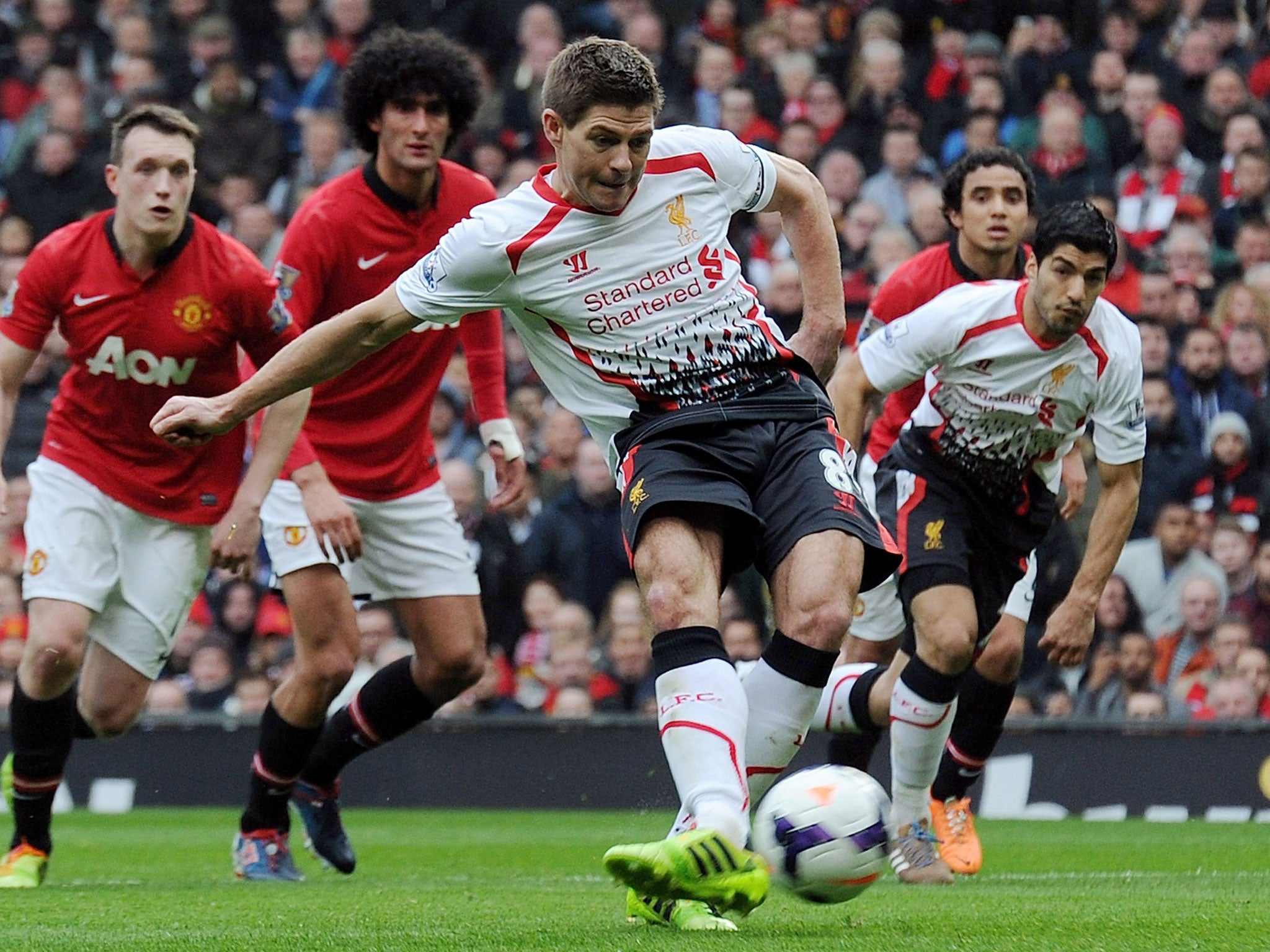 Steven Gerrard scores his first penalty of the match