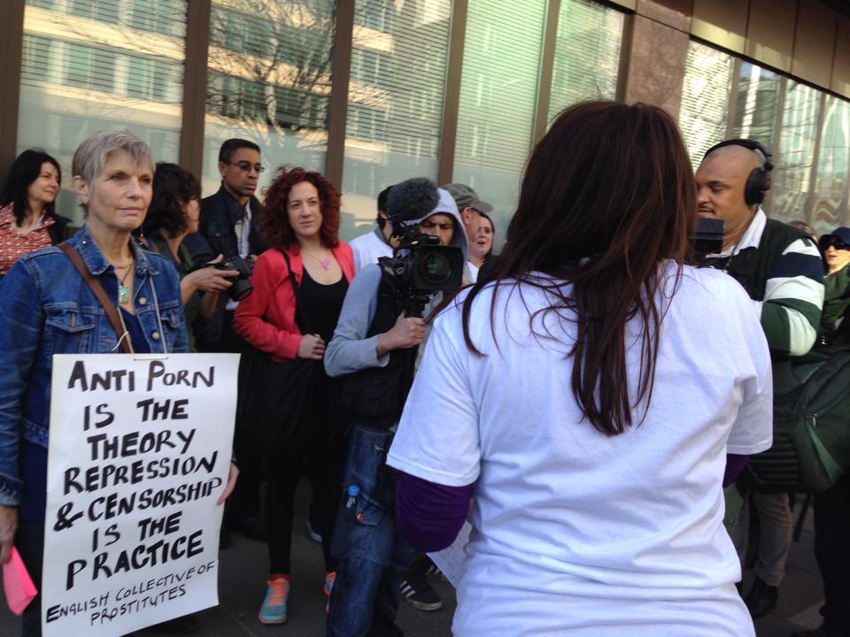 Protesters at the Stop Porn Culture conference