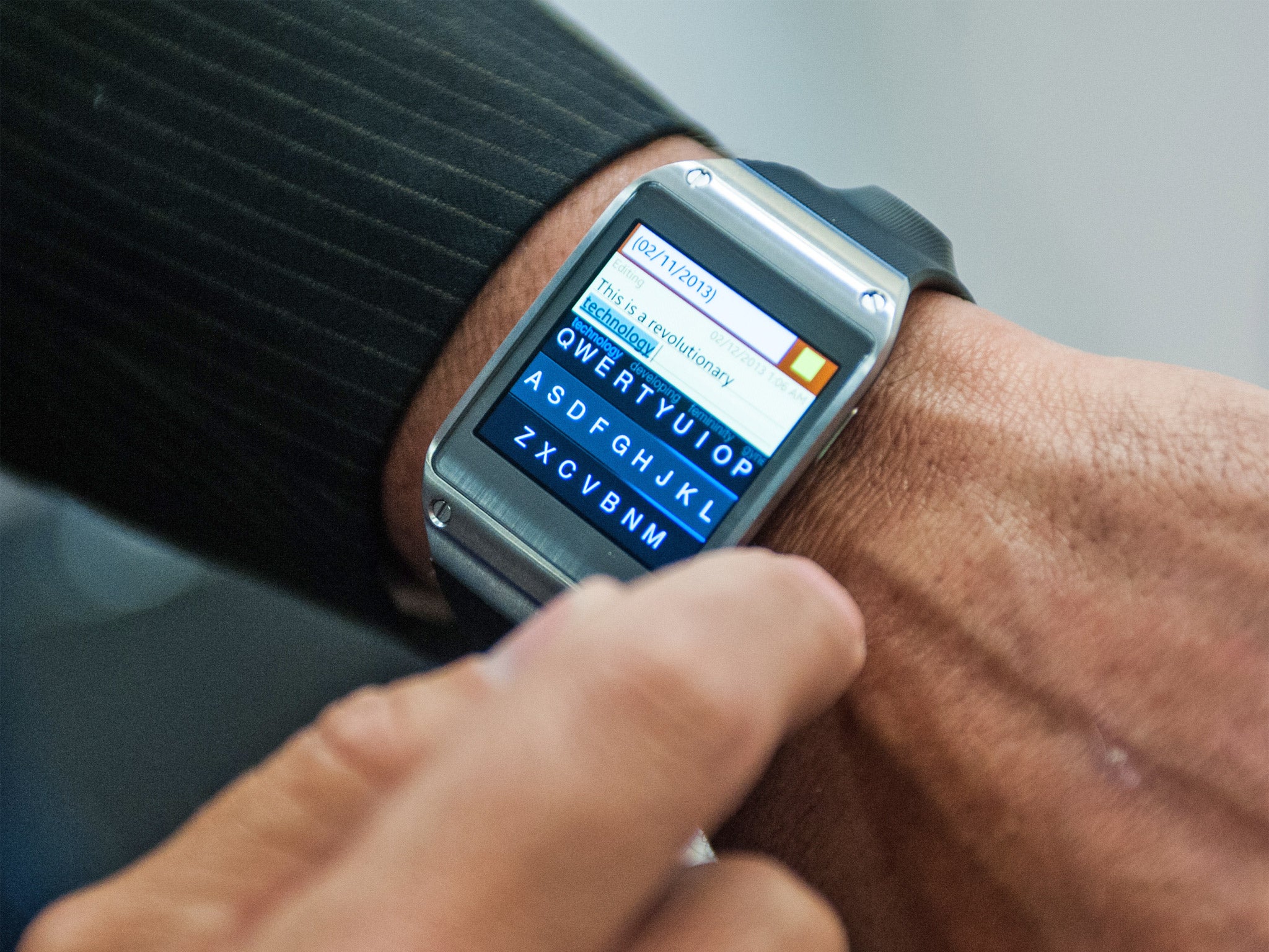 A smart watch with keyboard by Fleksy at the Wearable Technology Conference at Olympia in London