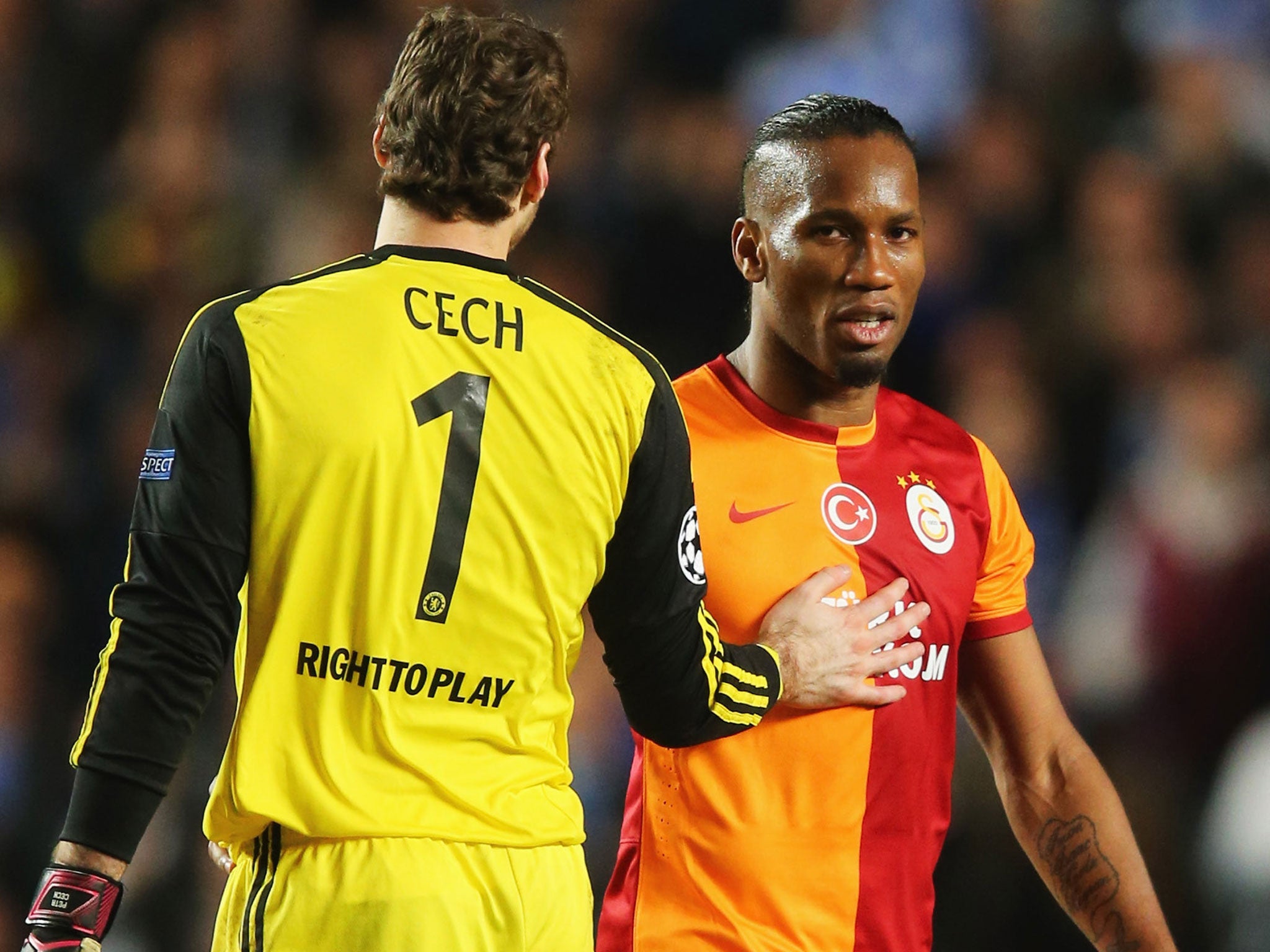 Petr Cech (left) greets Didier Drogba at the final whistle (GETTY)