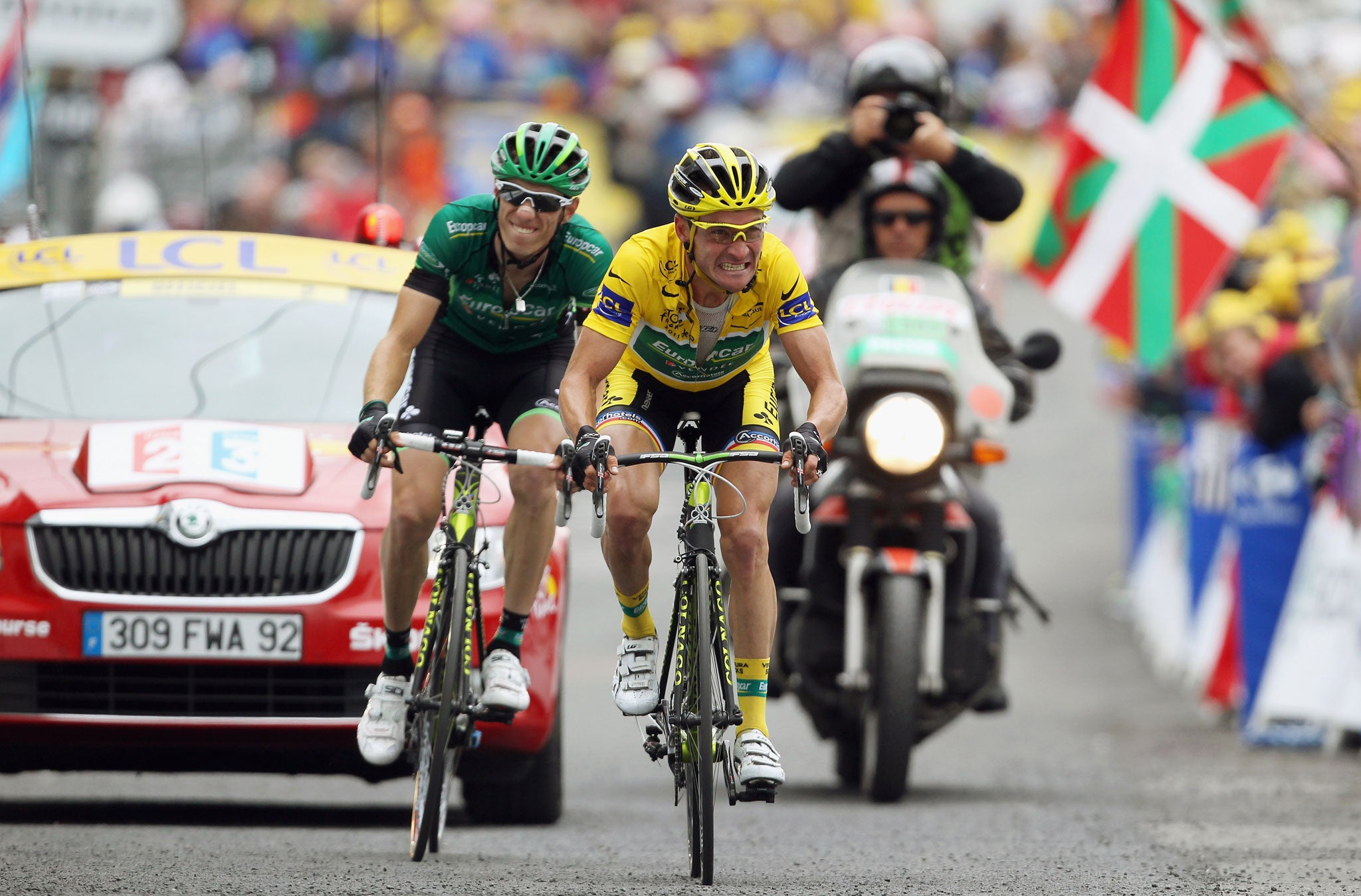 Thomas Voeckler's (in the Yellow Jersey) uphill gurning has to be seen to be believed