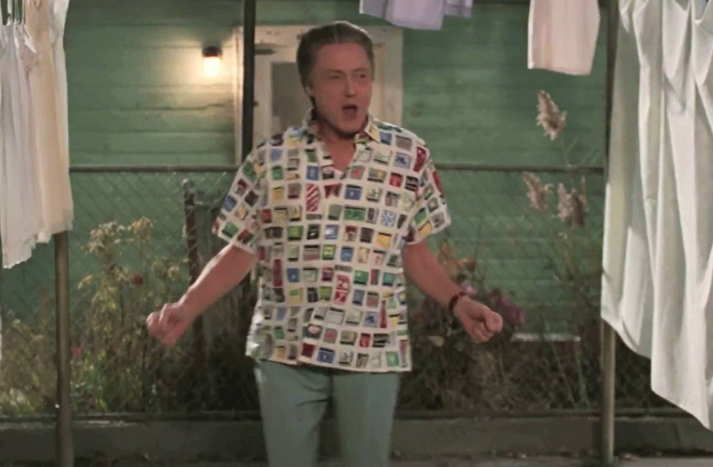 Christopher Walken even dances when hanging up the washing