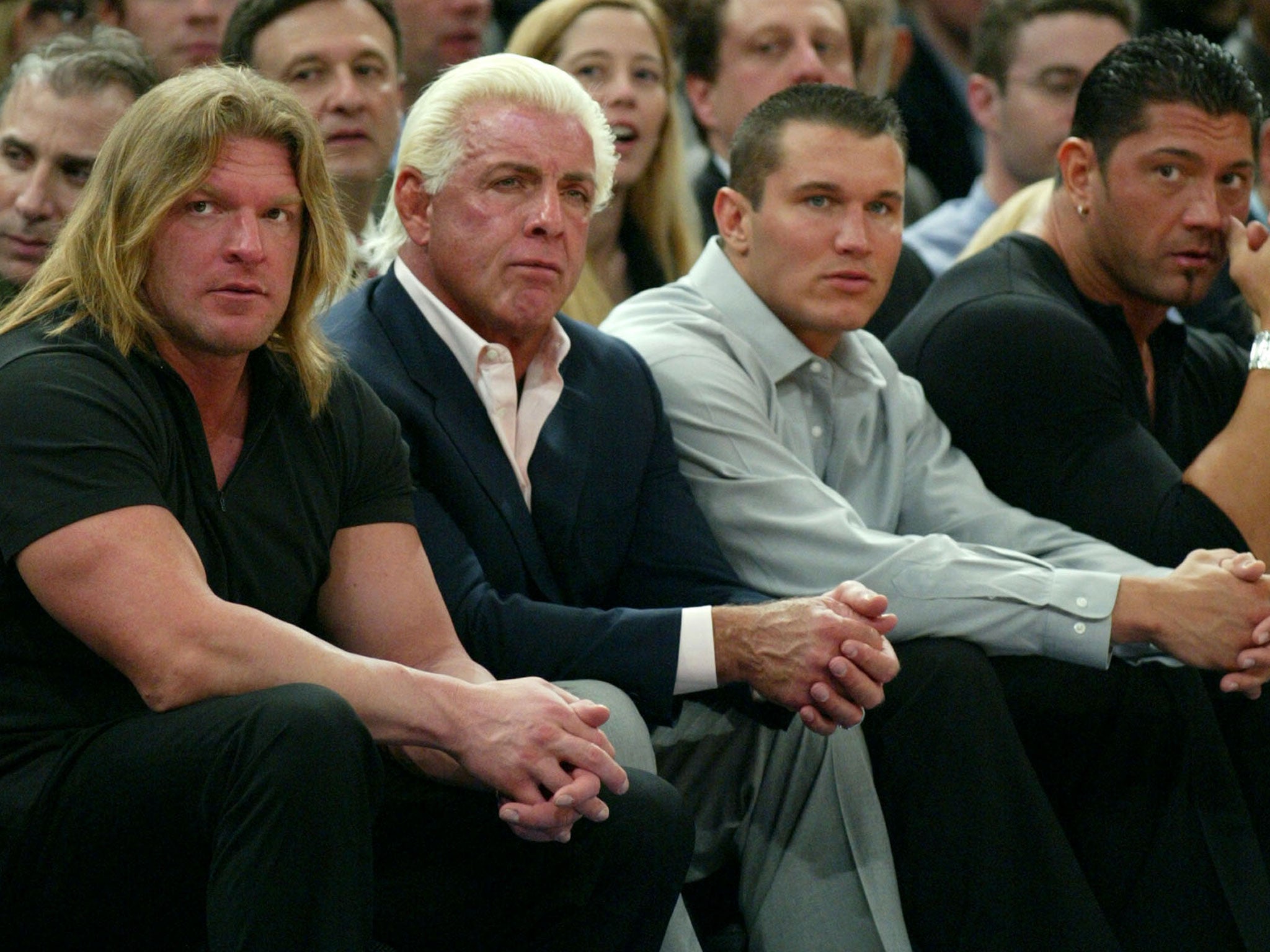 Evolution - Triple H, Ric Flair, Randy Orton and Batista pictured in 2004