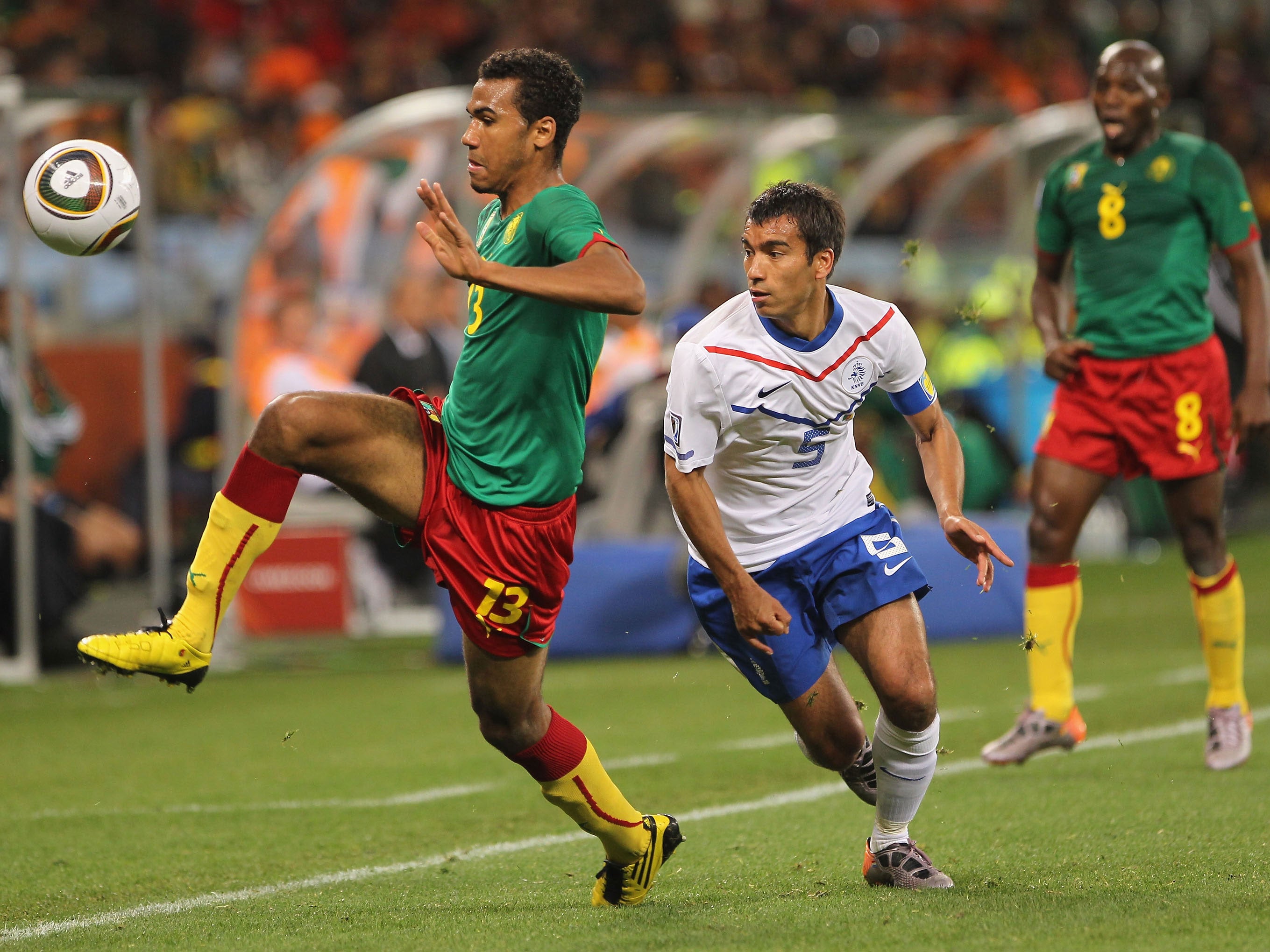 Eric Maxim Choupo-Moting of Cameroon in action against the Netherlands