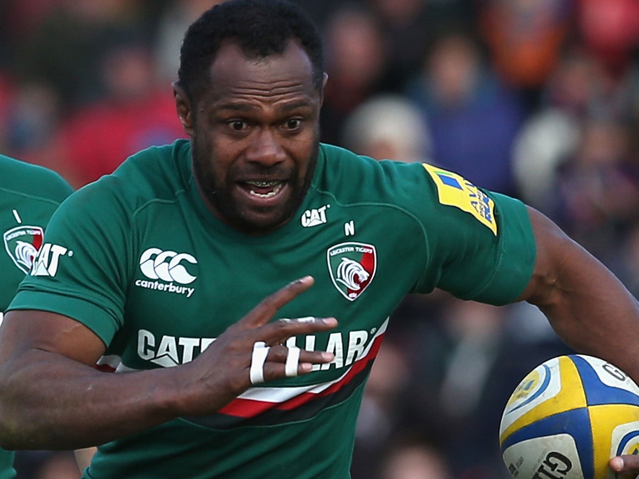 Vereniki Goneva of Leicester breaks clear to score a try against Exeter