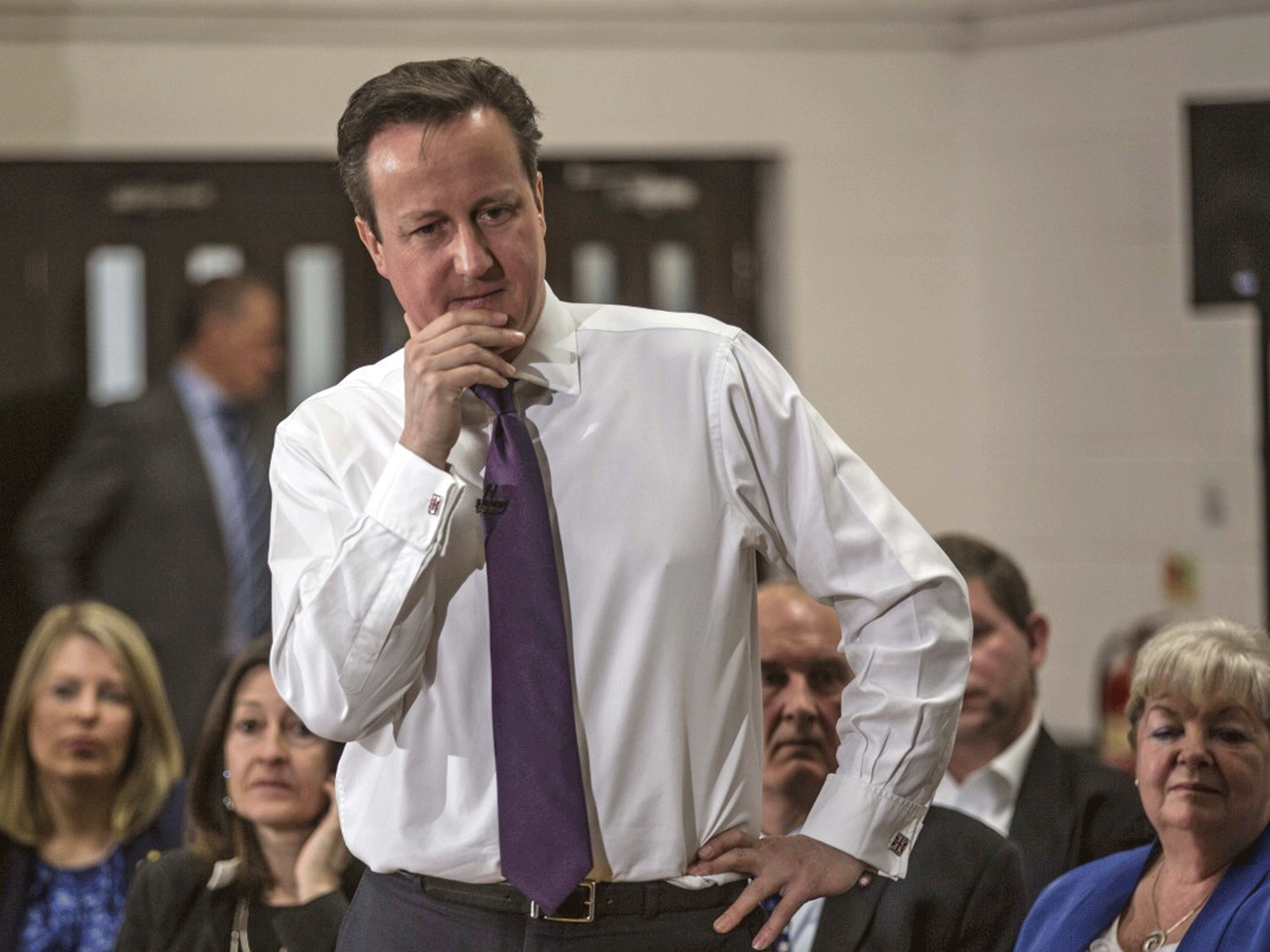 David Cameron talks to an audience of SAGA members, local residents and councillors in the Meridian community centre in Peacehaven, Sussex