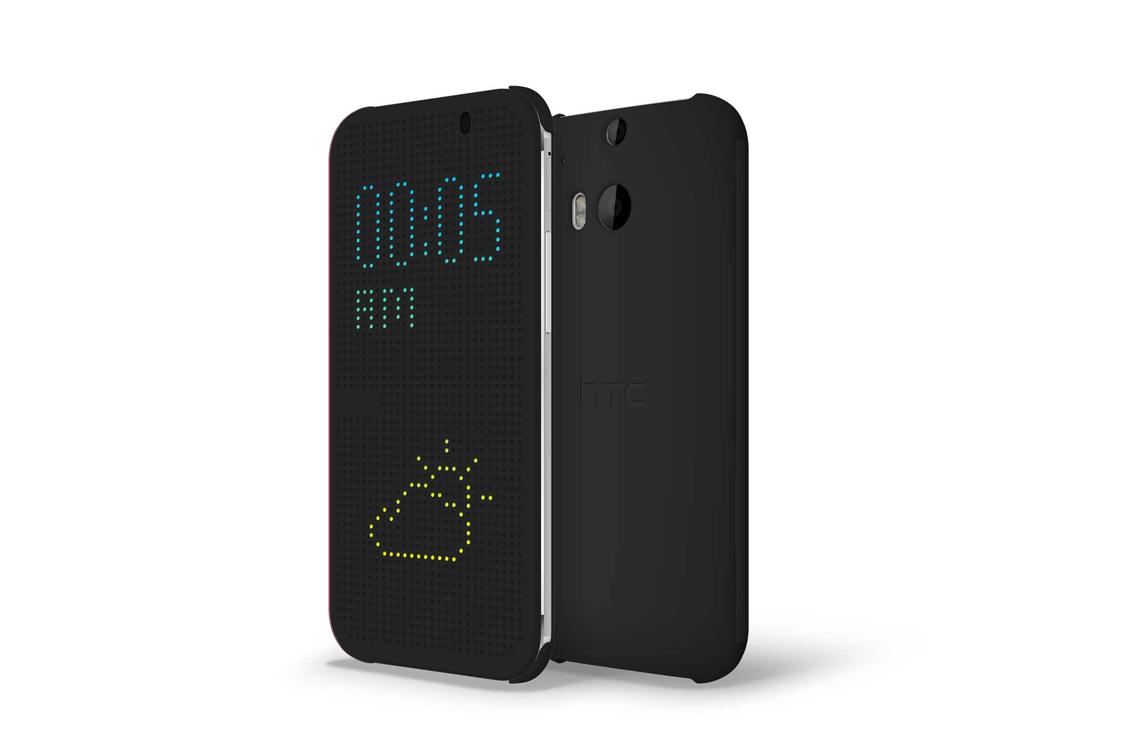 The M8 has a dot matrix case that can be interacted with using swipes and taps just like a touch screen.