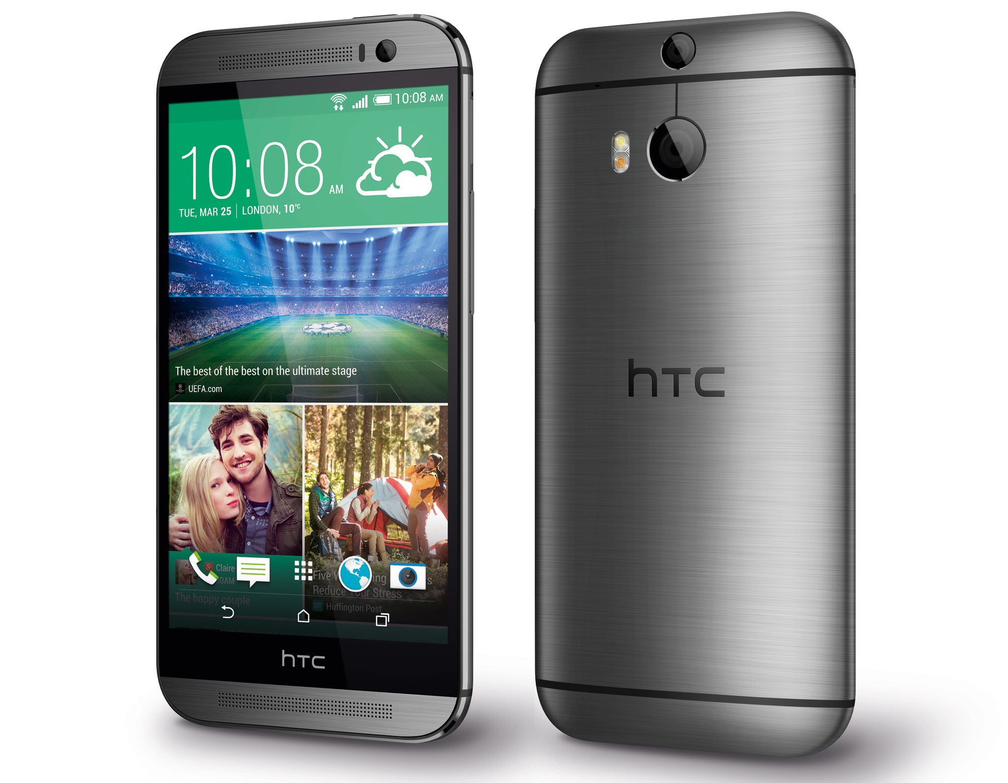 The HTC One M8 comes in Gun Metal (pictured), Gold and Silver.