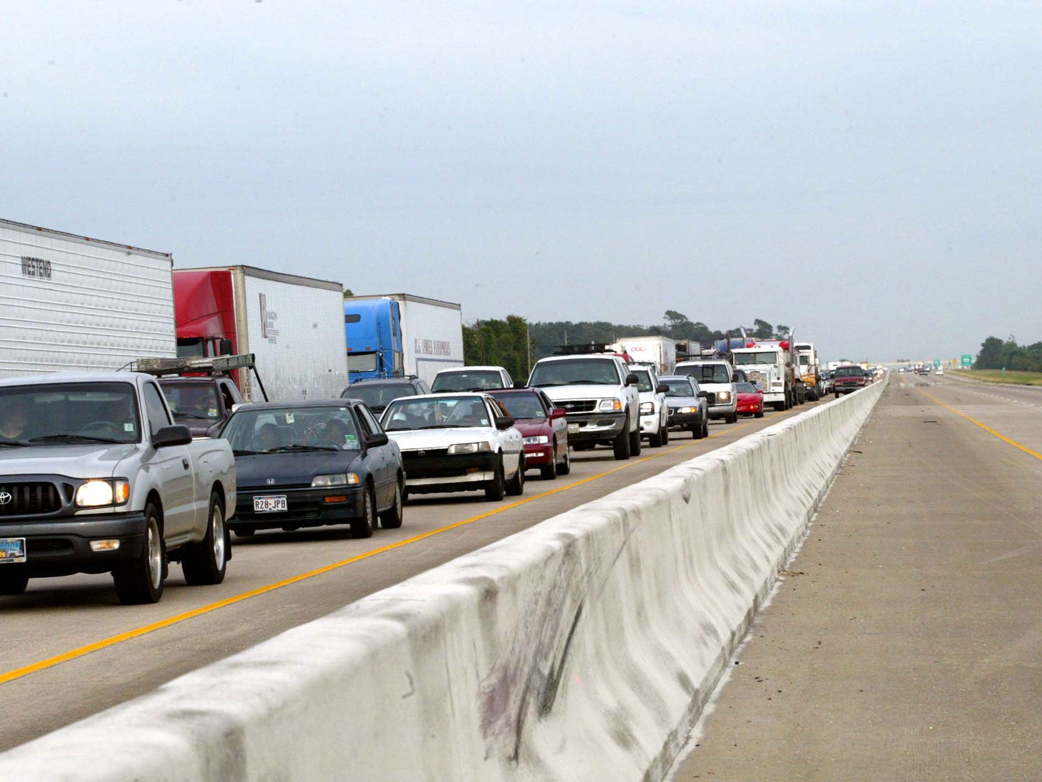 A traffic queue in Baytown, Texas, where a young girl gave a police officer a parking ticket