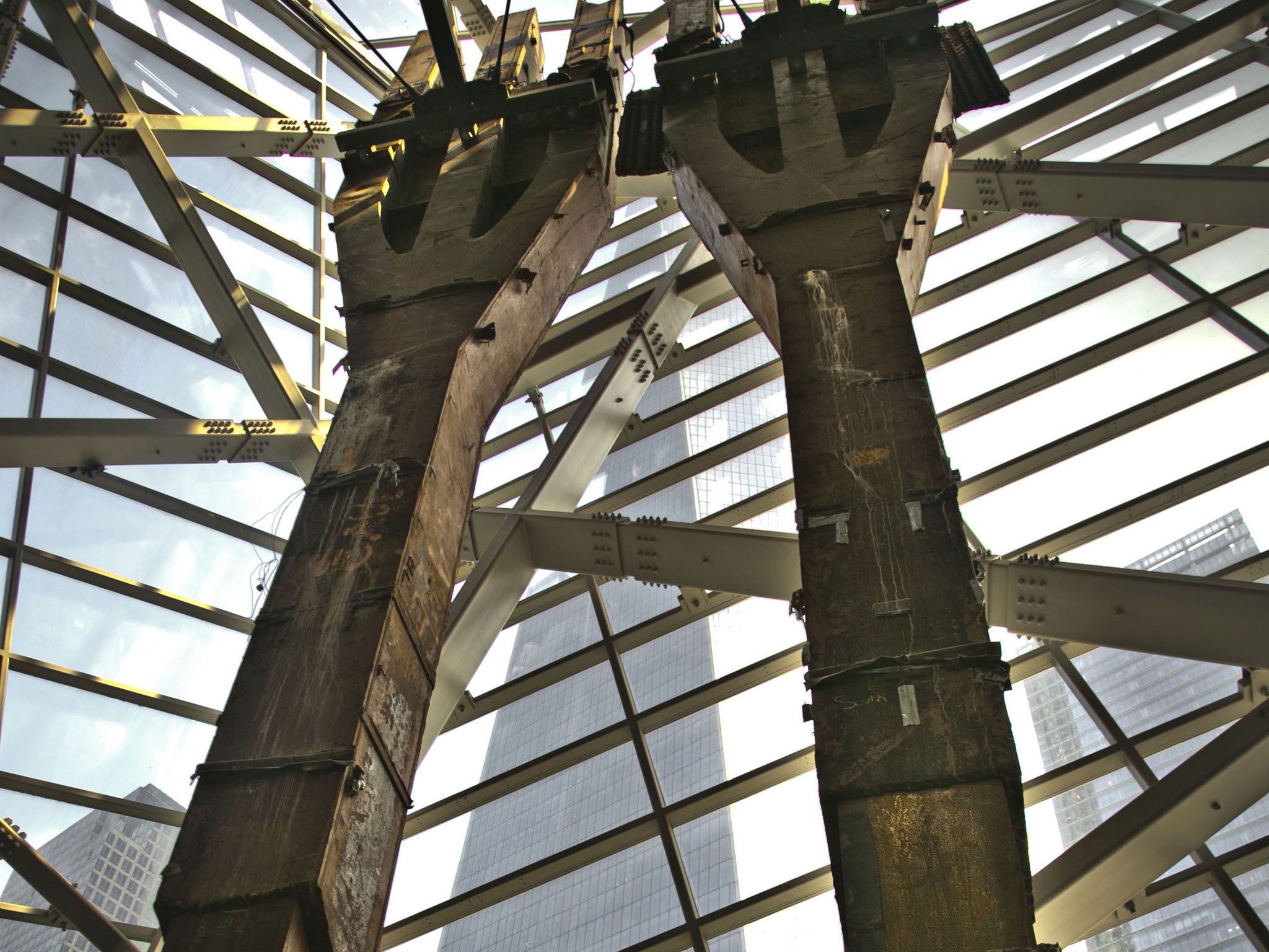 Perimeter box columns from the World Trade Center (WTC) installed in the National Sept. 11 Memorial Museum