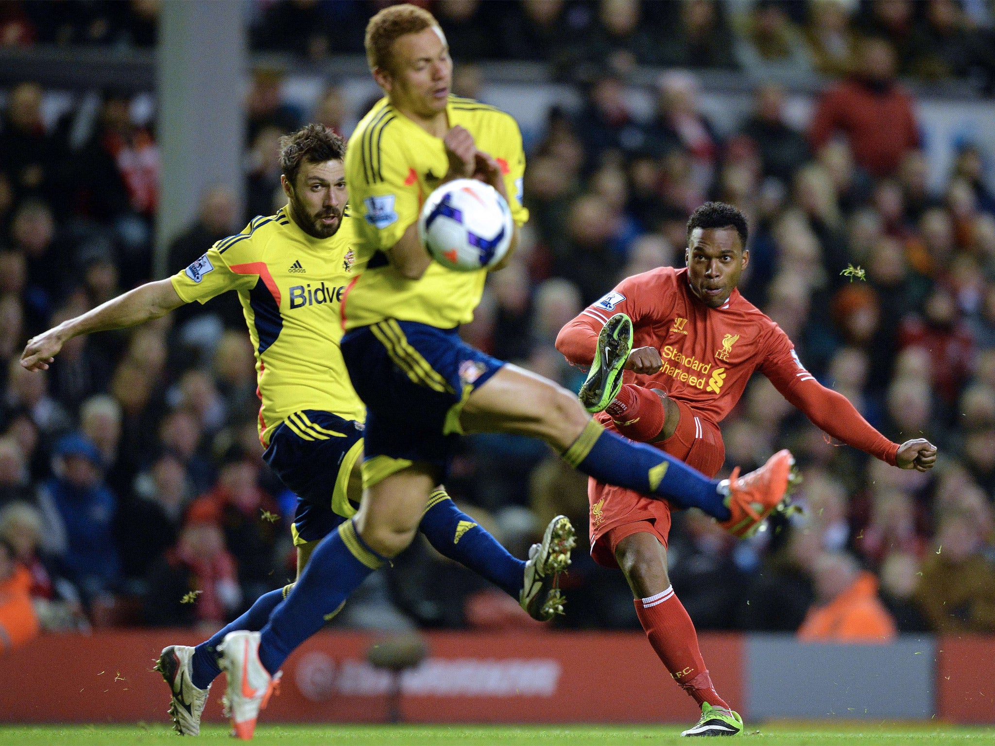 Daniel Sturridge doubled Liverpool's lead via a deflection off Wes Brown