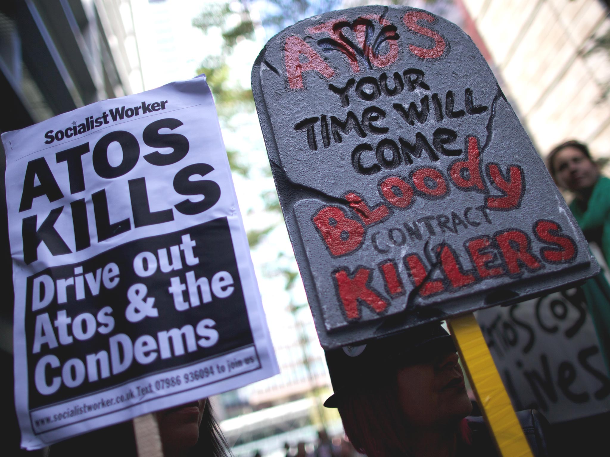 Disability rights campaigners protesting outside Atos’s head office in
London